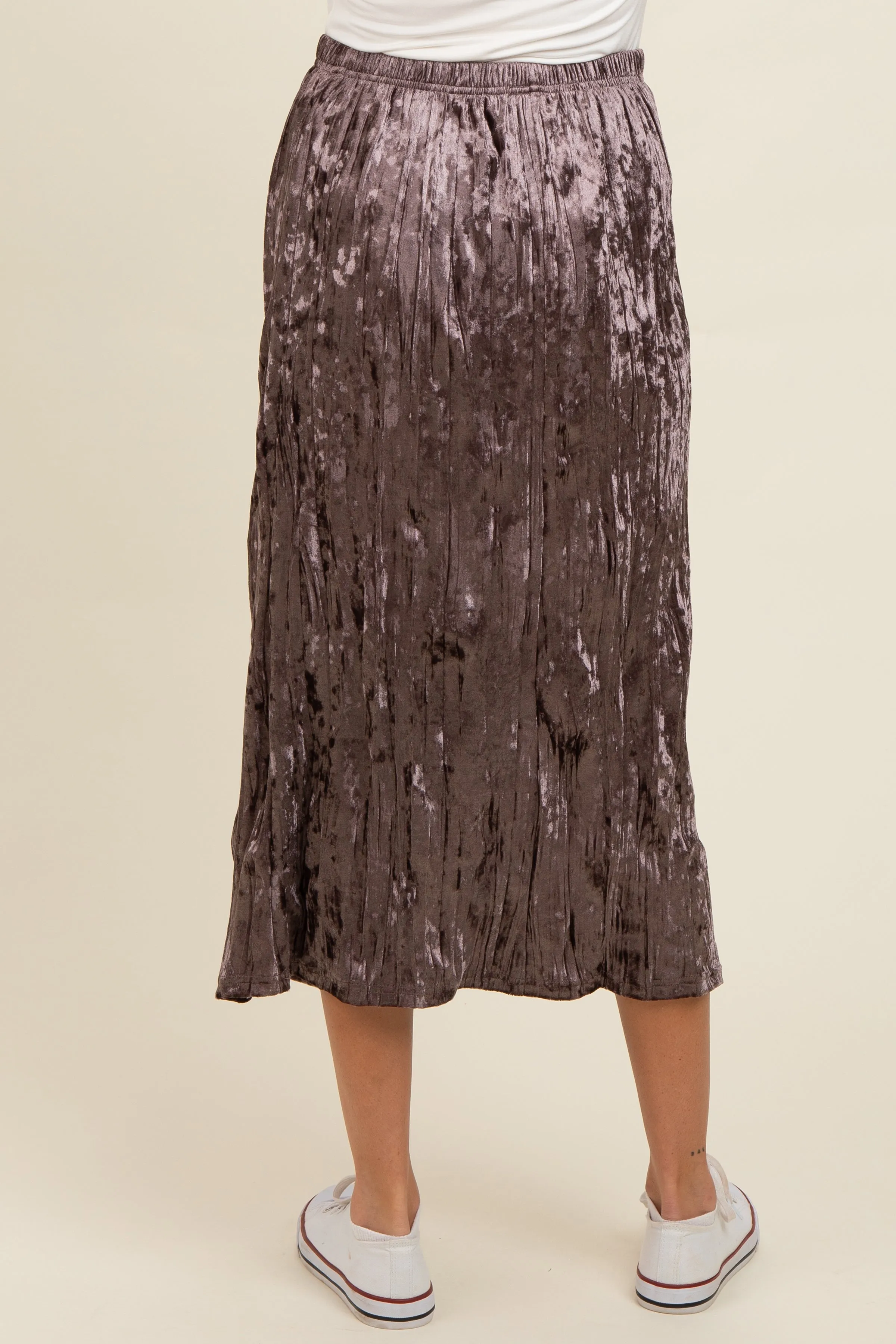 Brown Velvet Crinkled Maternity Midi Skirt sold by Pinkblush product image thumbnail 5