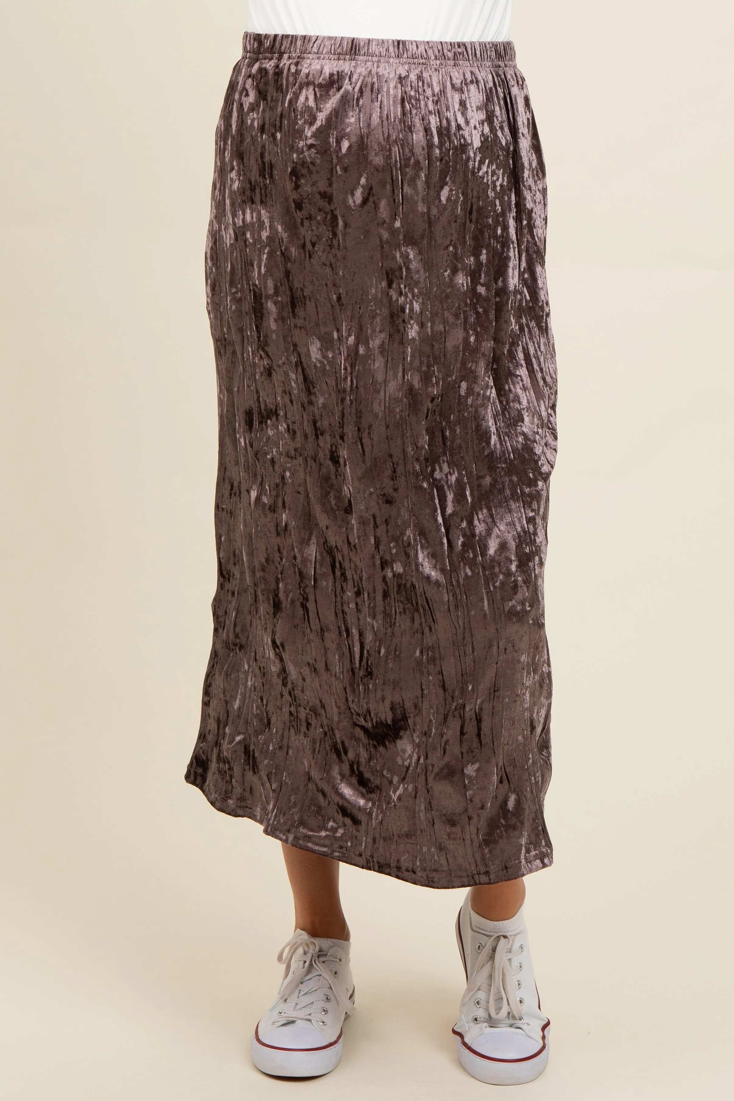 Brown Velvet Crinkled Maternity Midi Skirt sold by Pinkblush product image thumbnail 3
