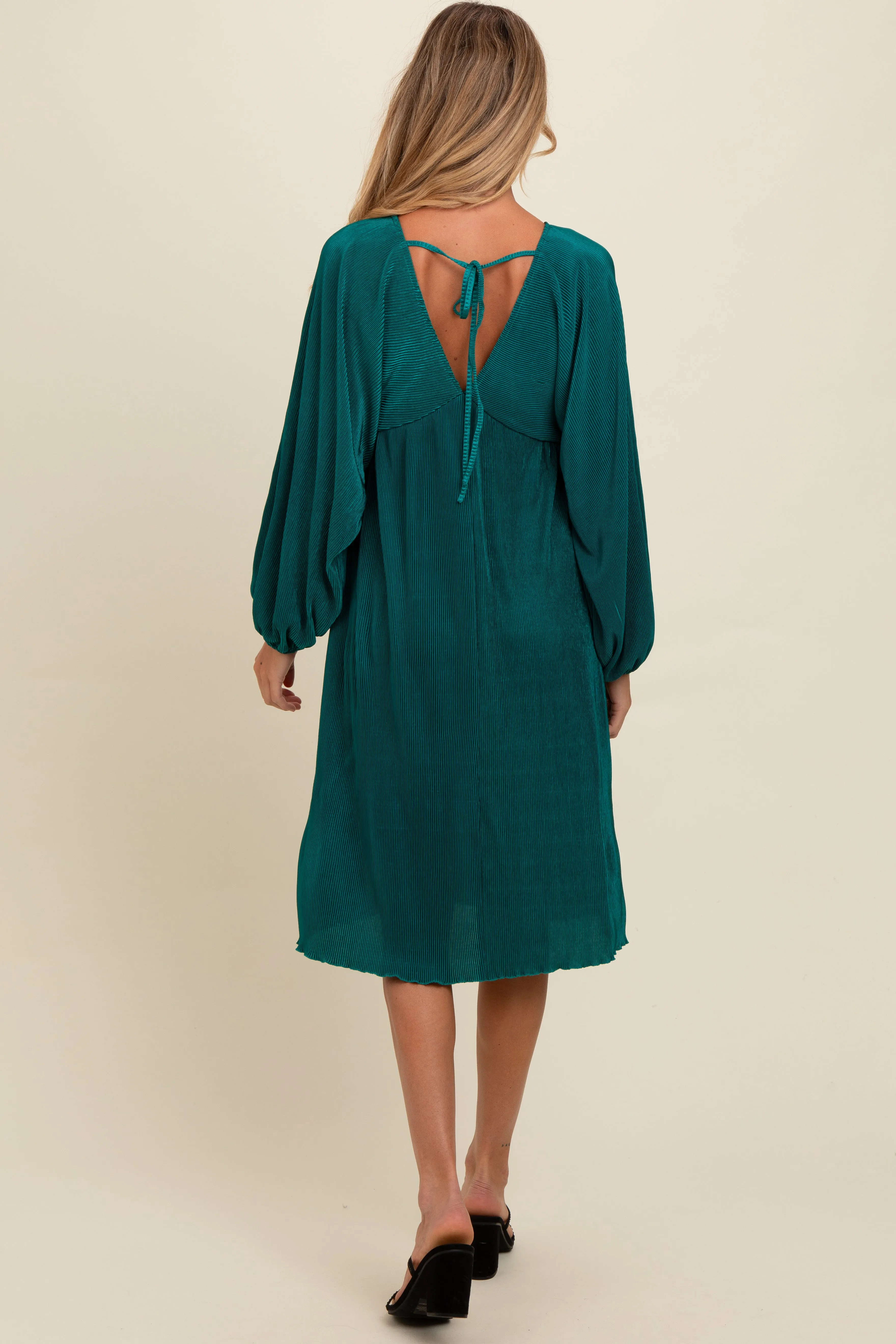 Forest Green Pleated Deep V-Neck Maternity Midi Dress sold by Pinkblush product image thumbnail 3