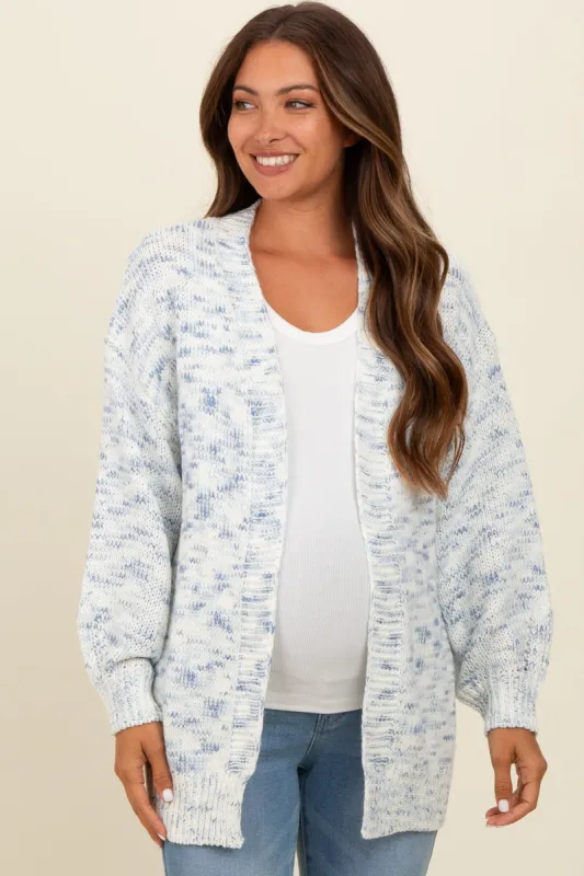 Blue Speckled Chunky Knit Oversized Maternity Cardigan sold by Pinkblush