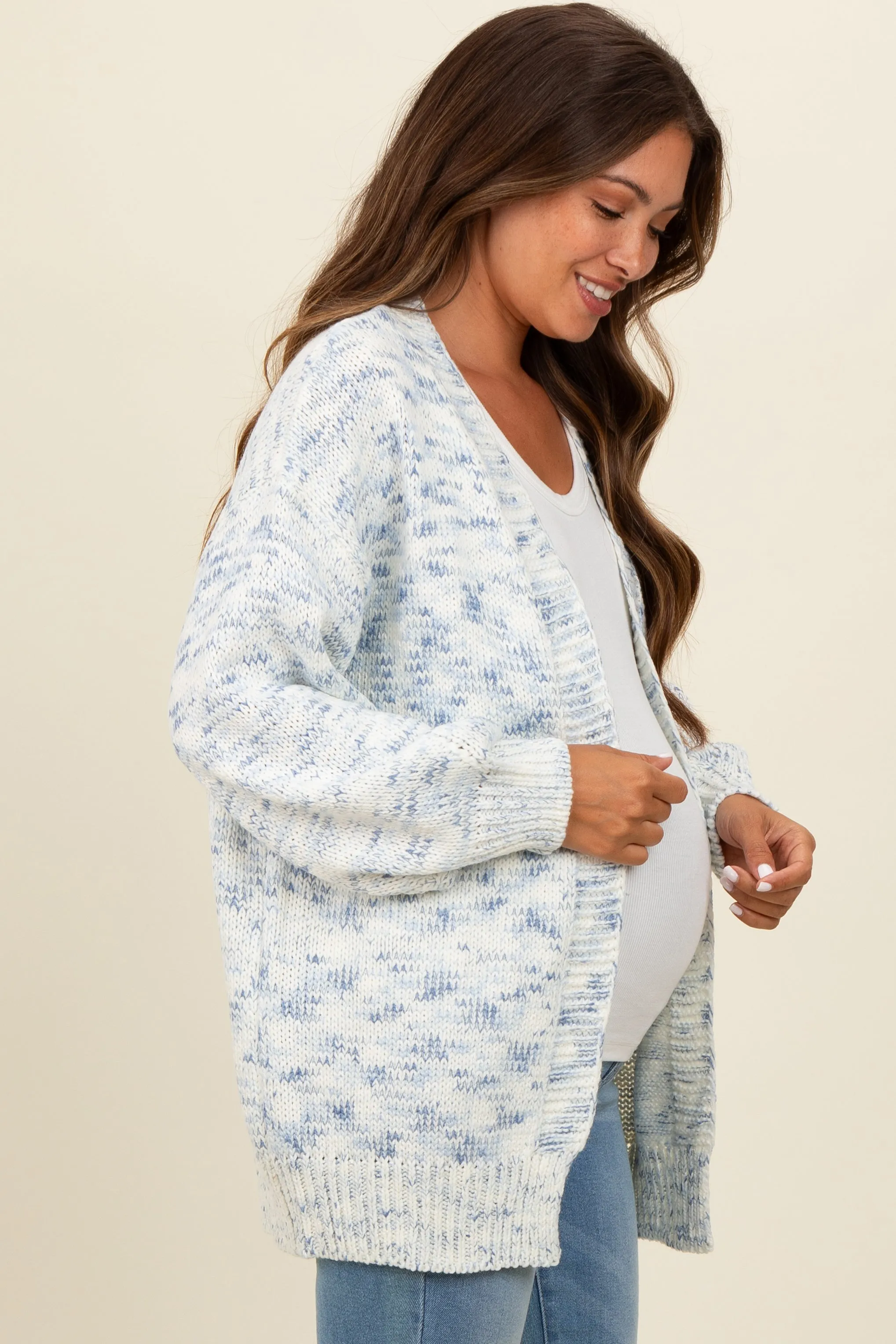 Blue Speckled Chunky Knit Oversized Maternity Cardigan sold by Pinkblush product image thumbnail 2