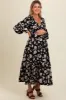 Black Floral Textured Bubble Sleeve Maternity Maxi Dress sold by Pinkblush