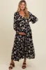 Black Floral Textured Bubble Sleeve Maternity Maxi Dress sold by Pinkblush
