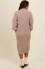 Beige Mock Neck Bubble Sleeve Maternity Midi Sweater Dress sold by Pinkblush