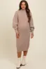 Beige Mock Neck Bubble Sleeve Maternity Midi Sweater Dress sold by Pinkblush