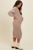 Beige Mock Neck Bubble Sleeve Maternity Midi Sweater Dress sold by Pinkblush