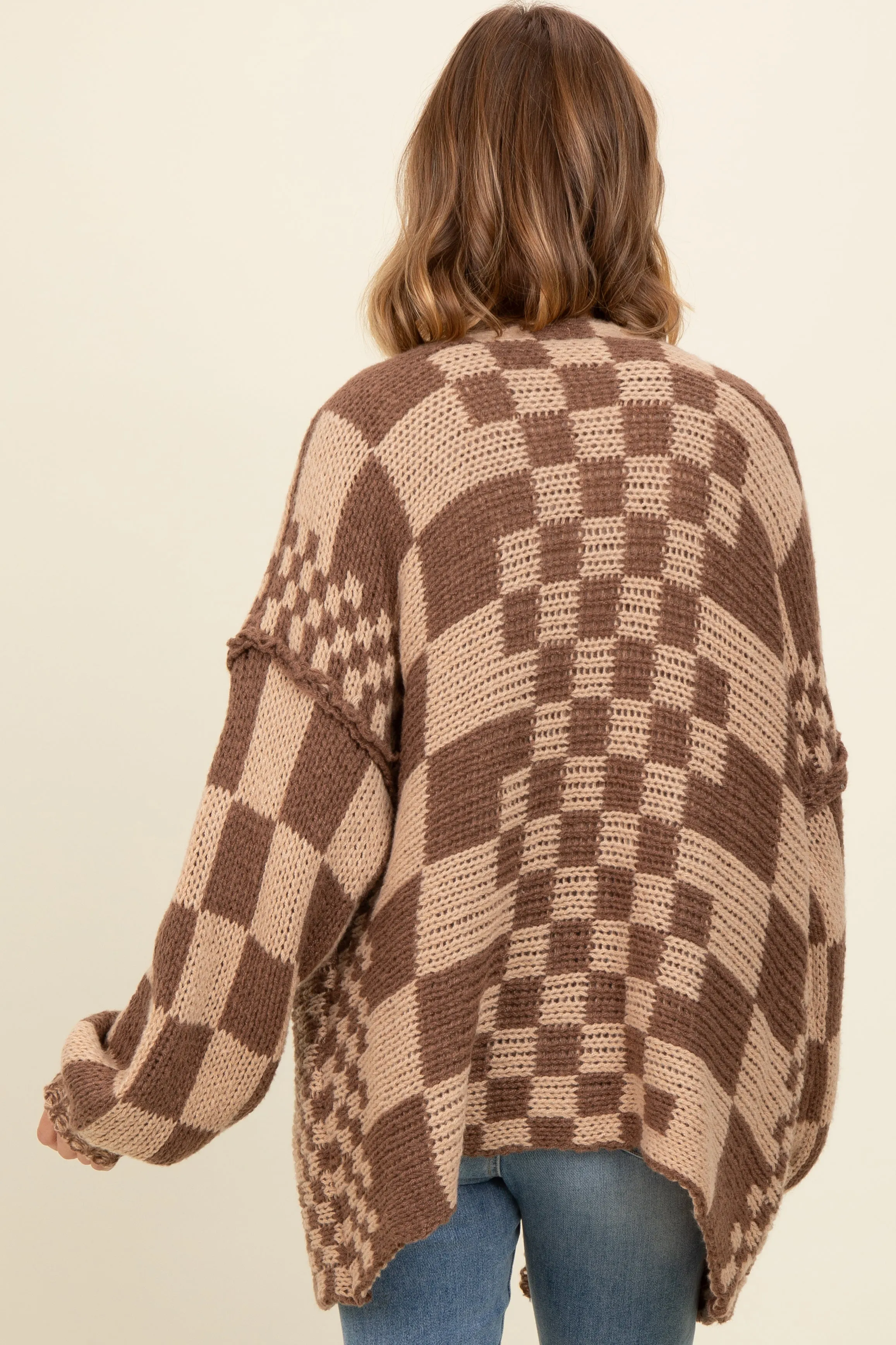 Brown Mixed Check Pattern Chunky Cardigan sold by Pinkblush product image thumbnail 3
