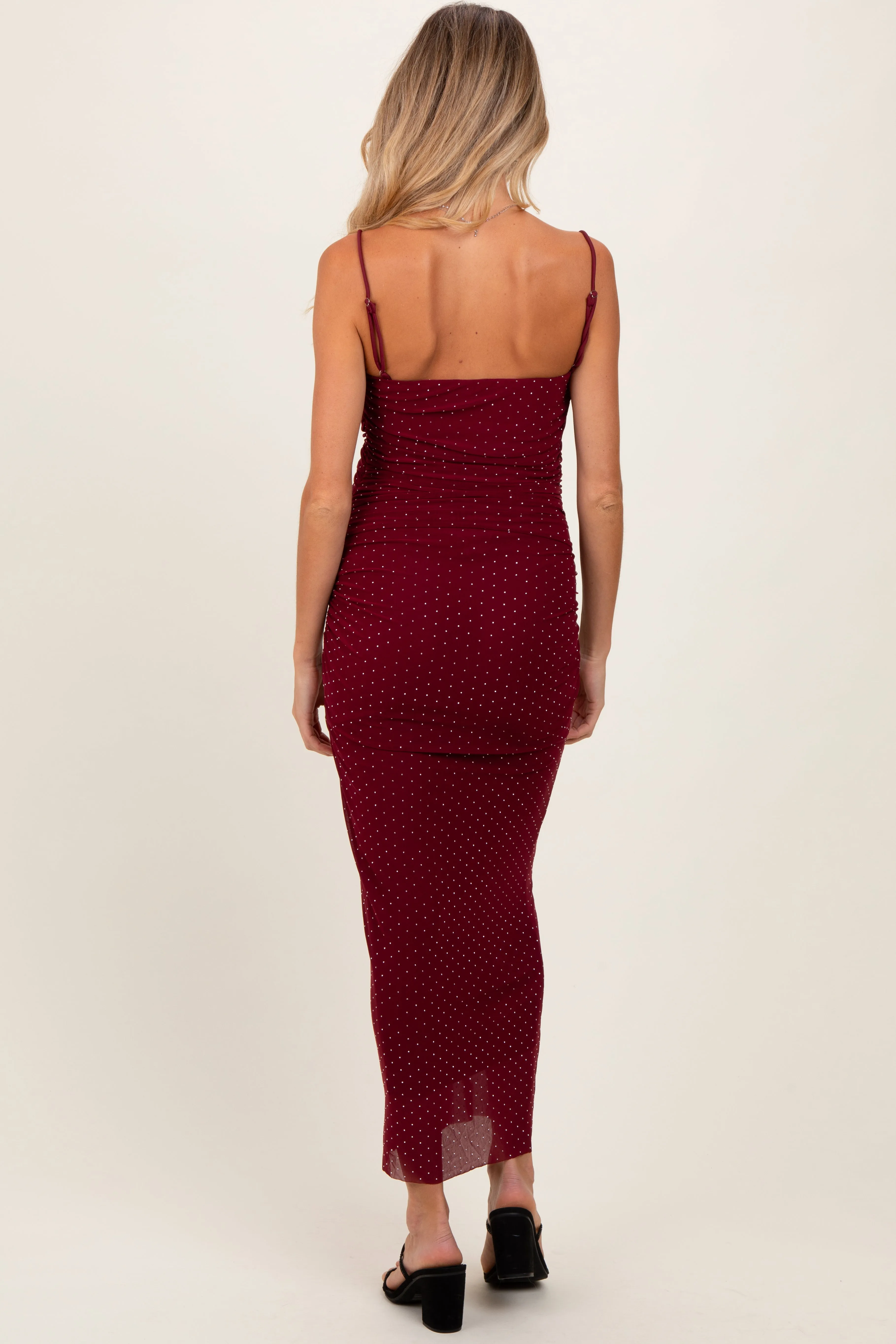 Burgundy Rhinestone Fitted Ruched Maternity Maxi Dress sold by Pinkblush product image thumbnail 4