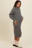 Charcoal Mock Neck Bubble Sleeve Maternity Midi Sweater Dress sold by Pinkblush