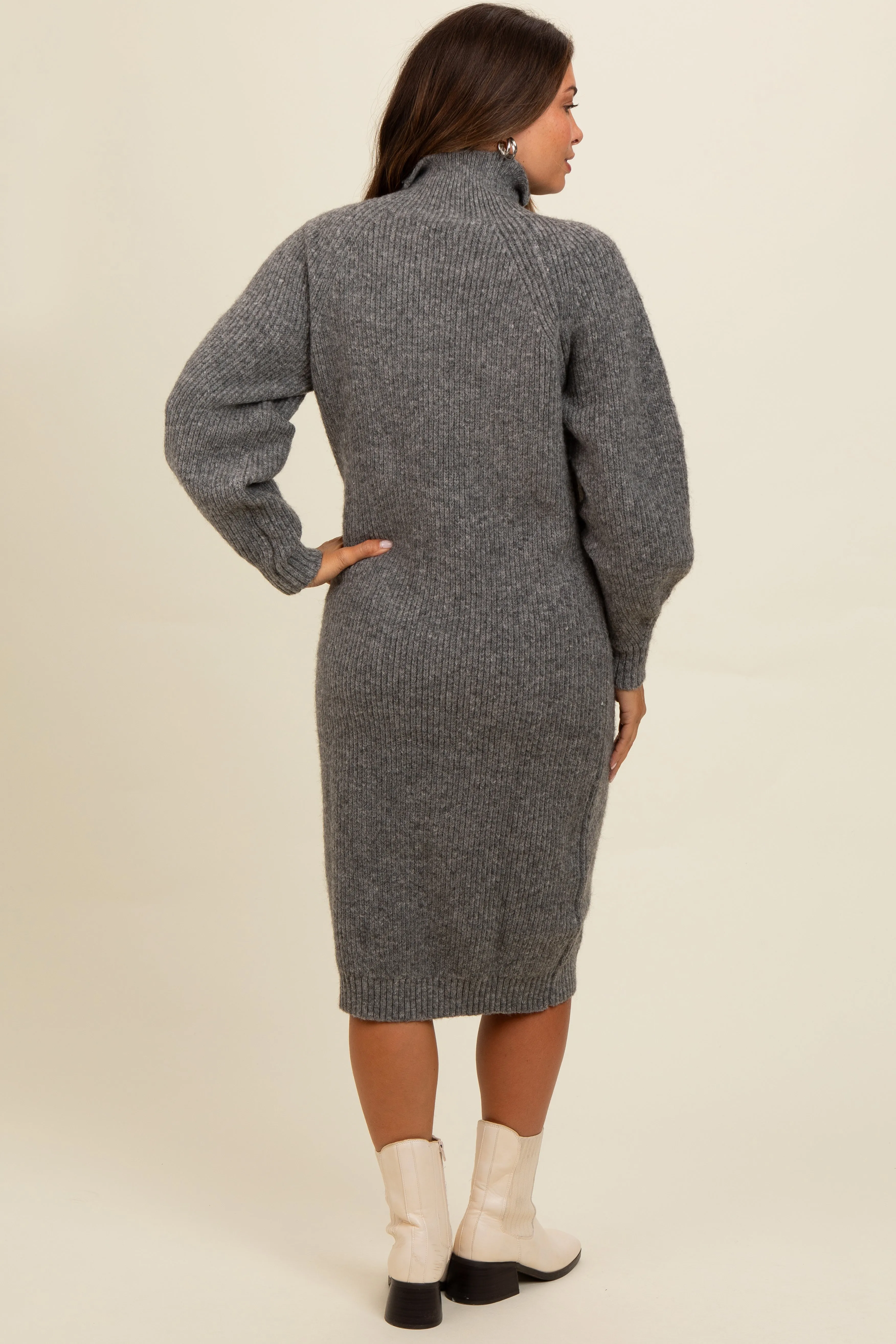 Charcoal Mock Neck Bubble Sleeve Maternity Midi Sweater Dress sold by Pinkblush product image thumbnail 3