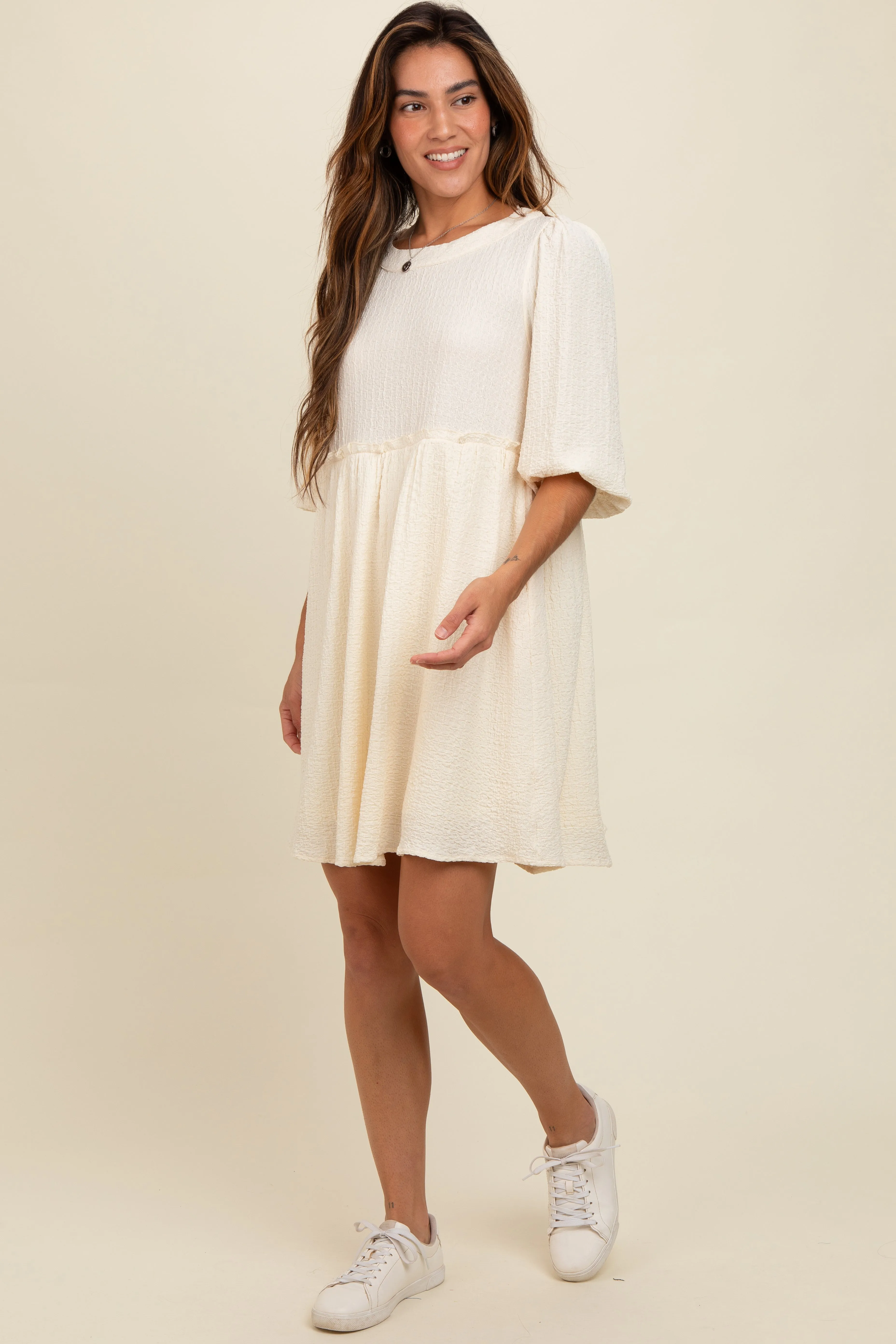Cream Knit Ruffle Trim Dress sold by Pinkblush product image thumbnail 2