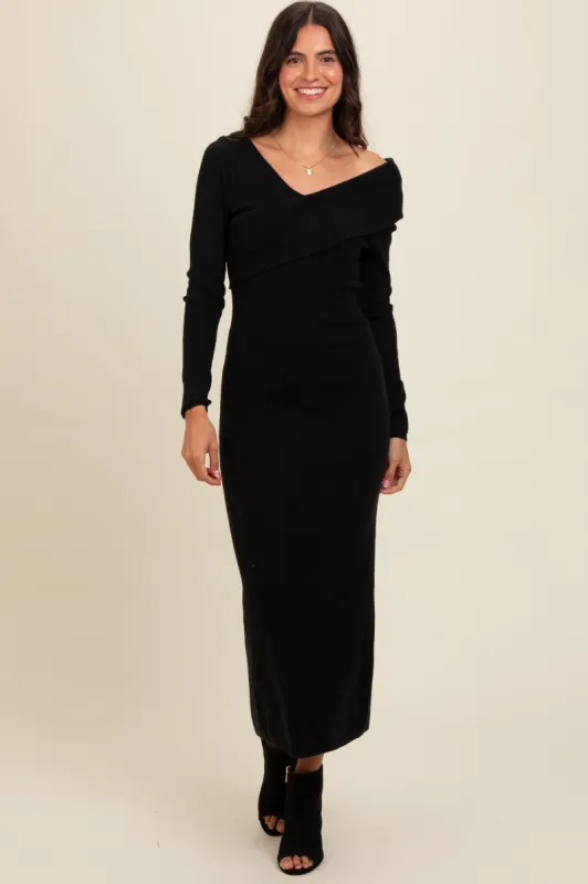 Black Fold Over Maxi Sweater Dress sold by Pinkblush