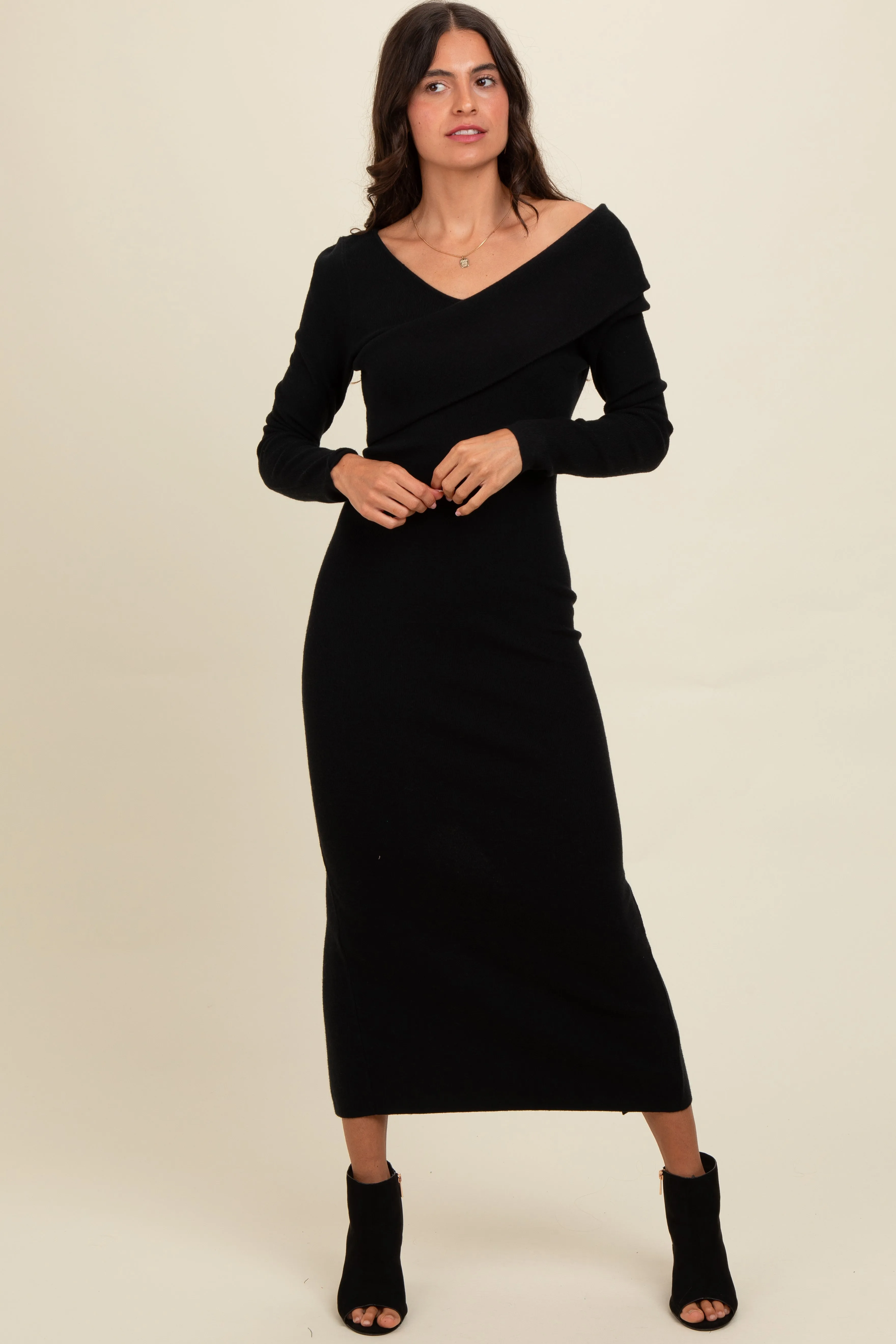 Black Fold Over Maxi Sweater Dress sold by Pinkblush product image thumbnail 2