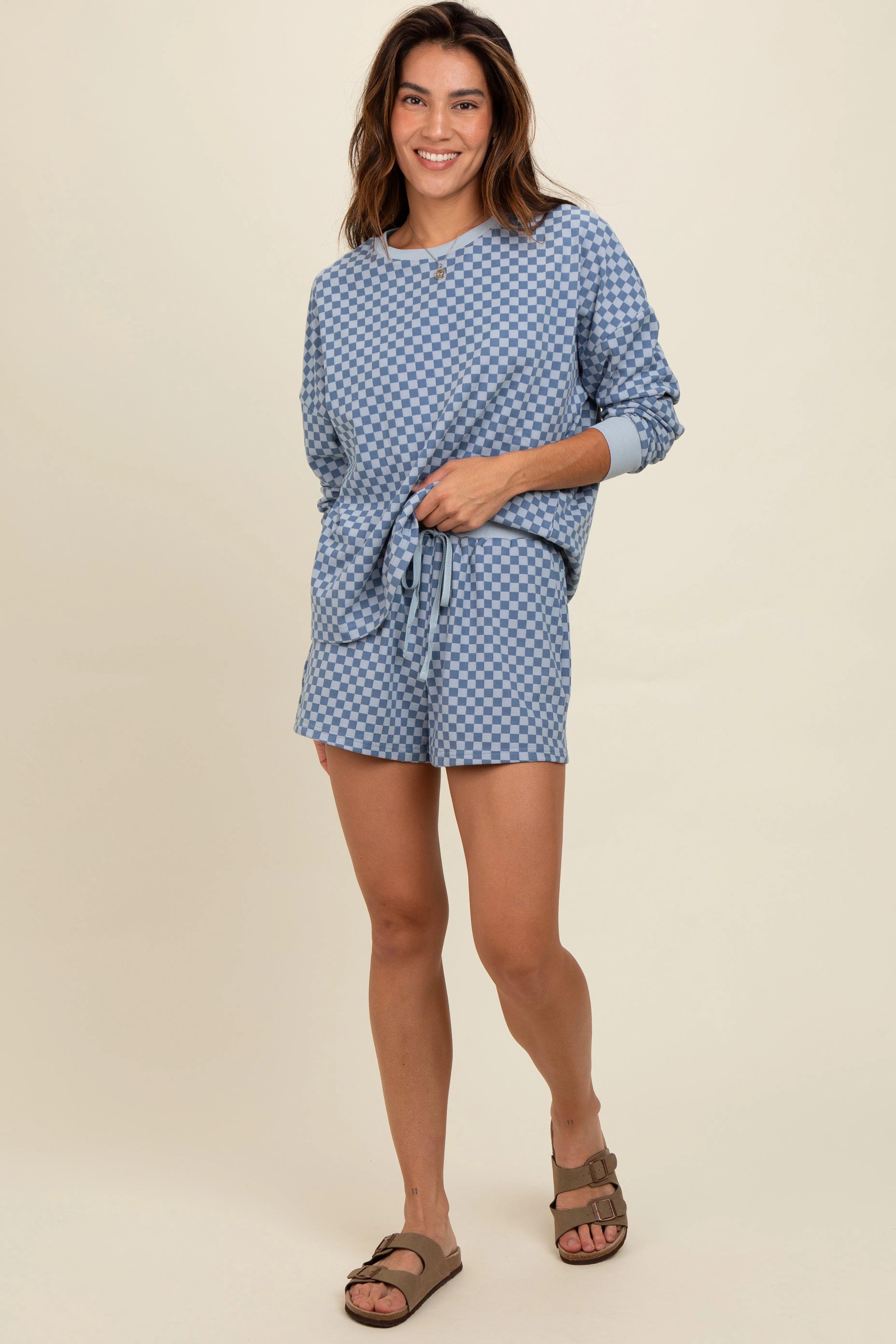 Blue Checkered Plaid Pullover Shorts Set sold by Pinkblush product image thumbnail 2