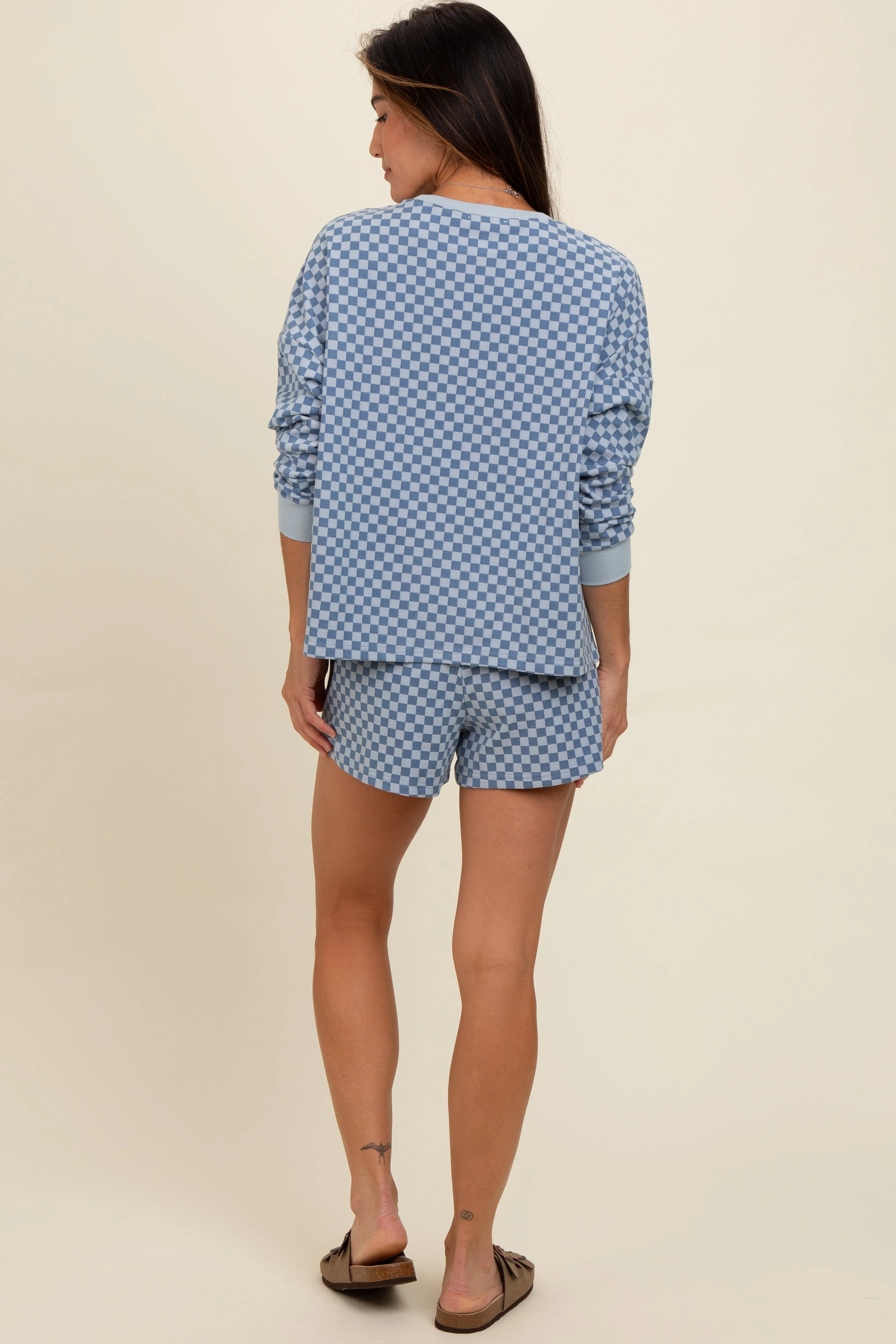 Blue Checkered Plaid Pullover Shorts Set sold by Pinkblush product image thumbnail 4