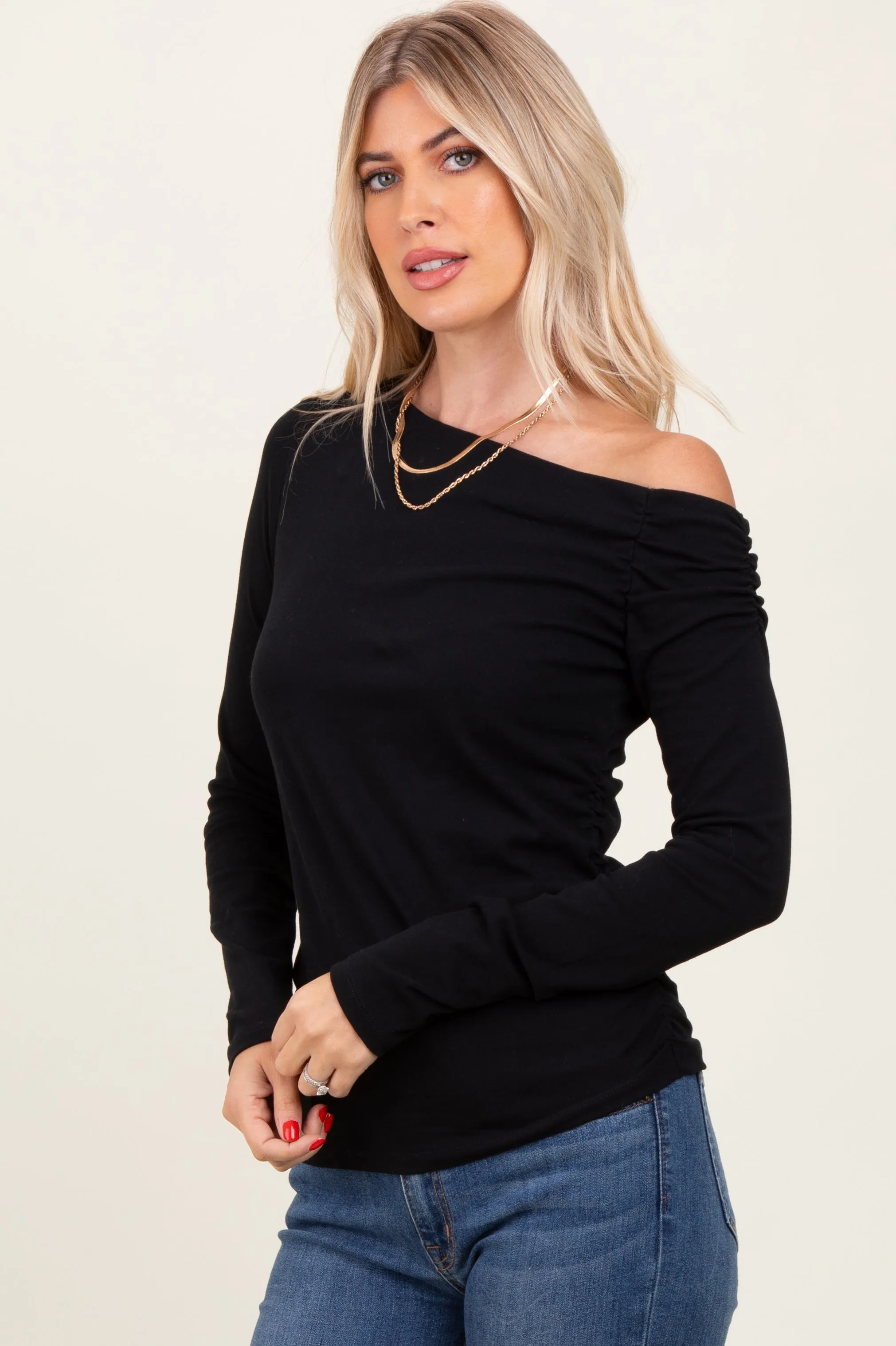 Black One Shoulder Long Sleeve Top sold by Pinkblush product image thumbnail 2