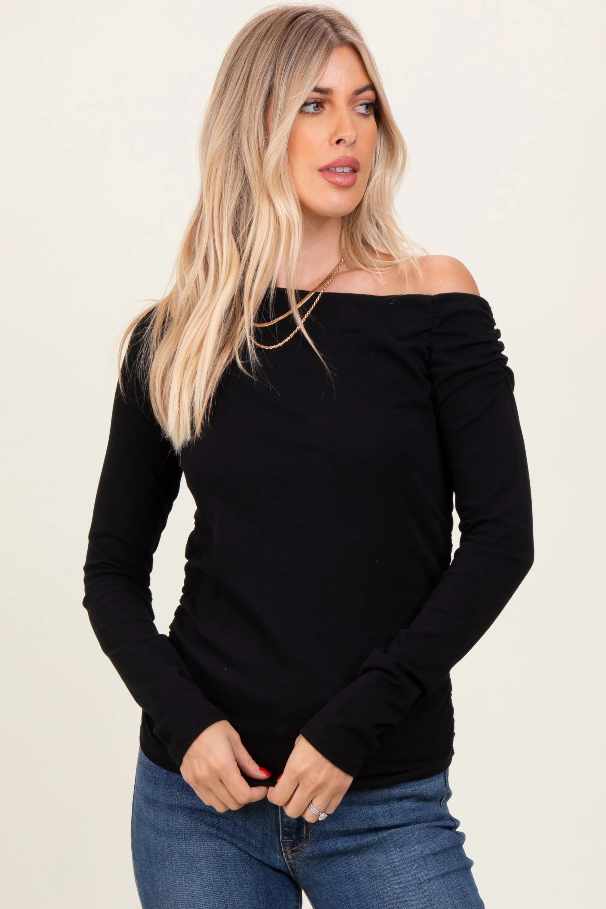 Black One Shoulder Long Sleeve Top sold by Pinkblush product image thumbnail 4