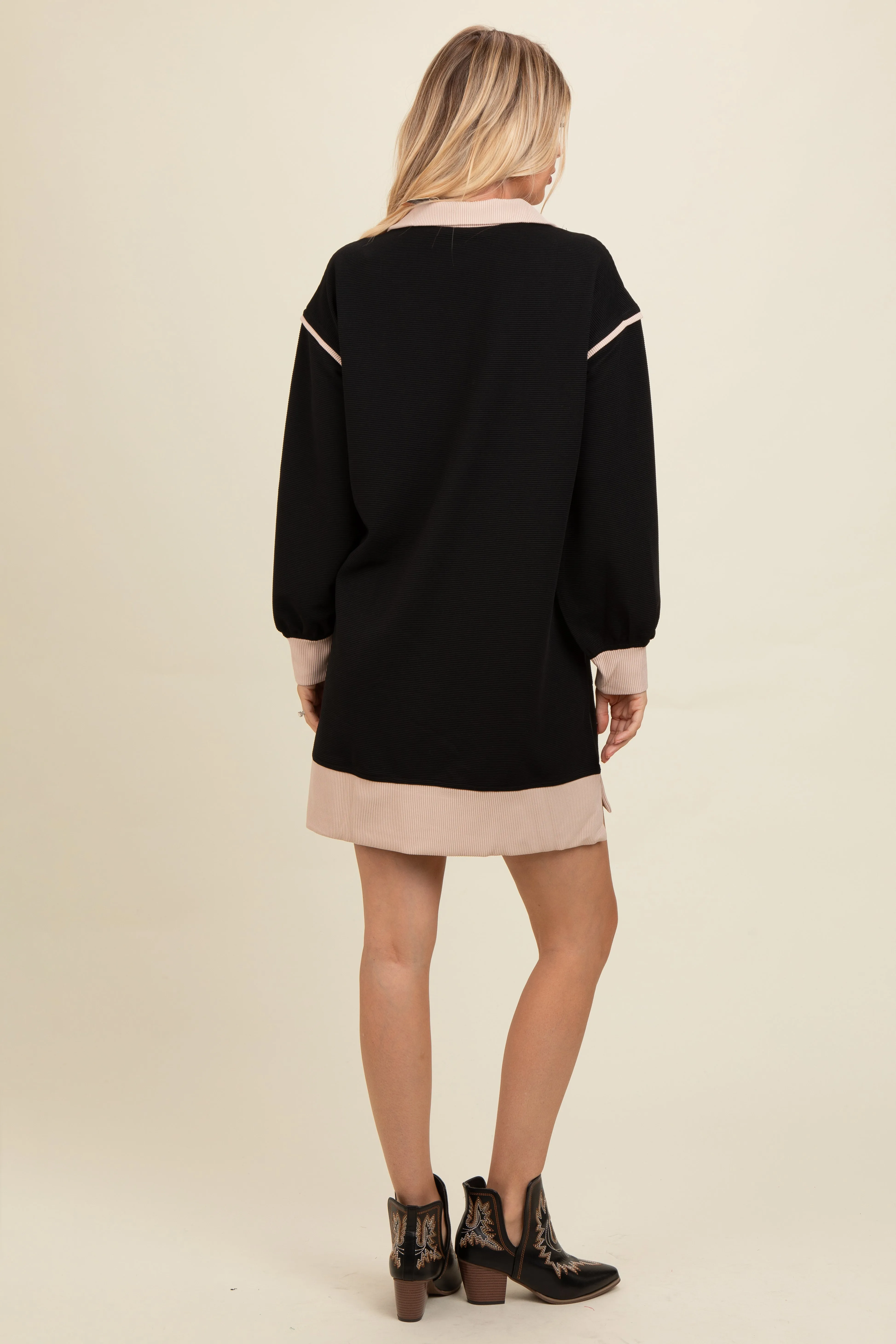 Black Contrast Trim Collared Zip Up Mini Dress sold by Pinkblush product image thumbnail 3