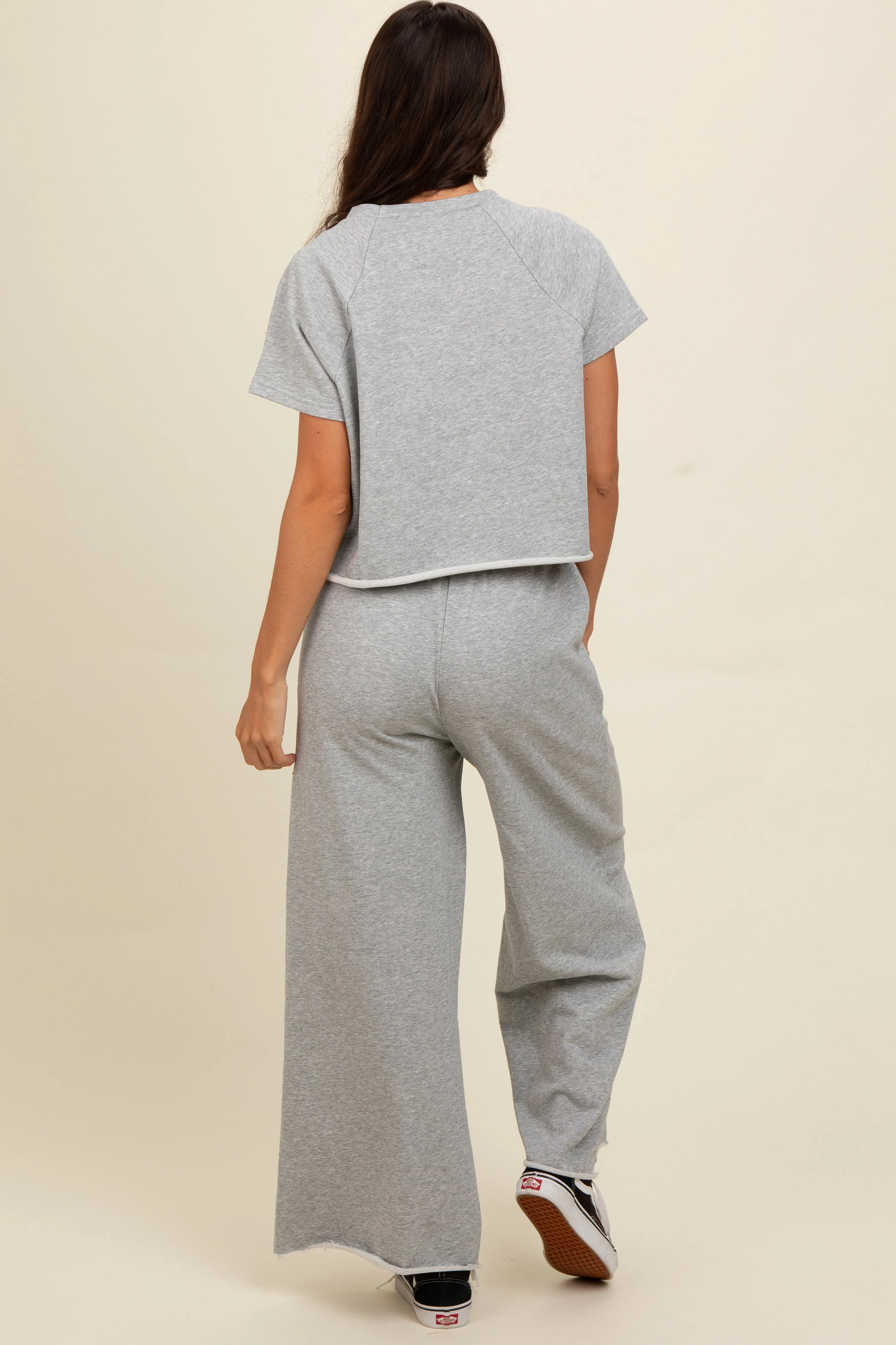 Heather Grey Basic Tee And Wide Leg Pant Set sold by Pinkblush product image thumbnail 3