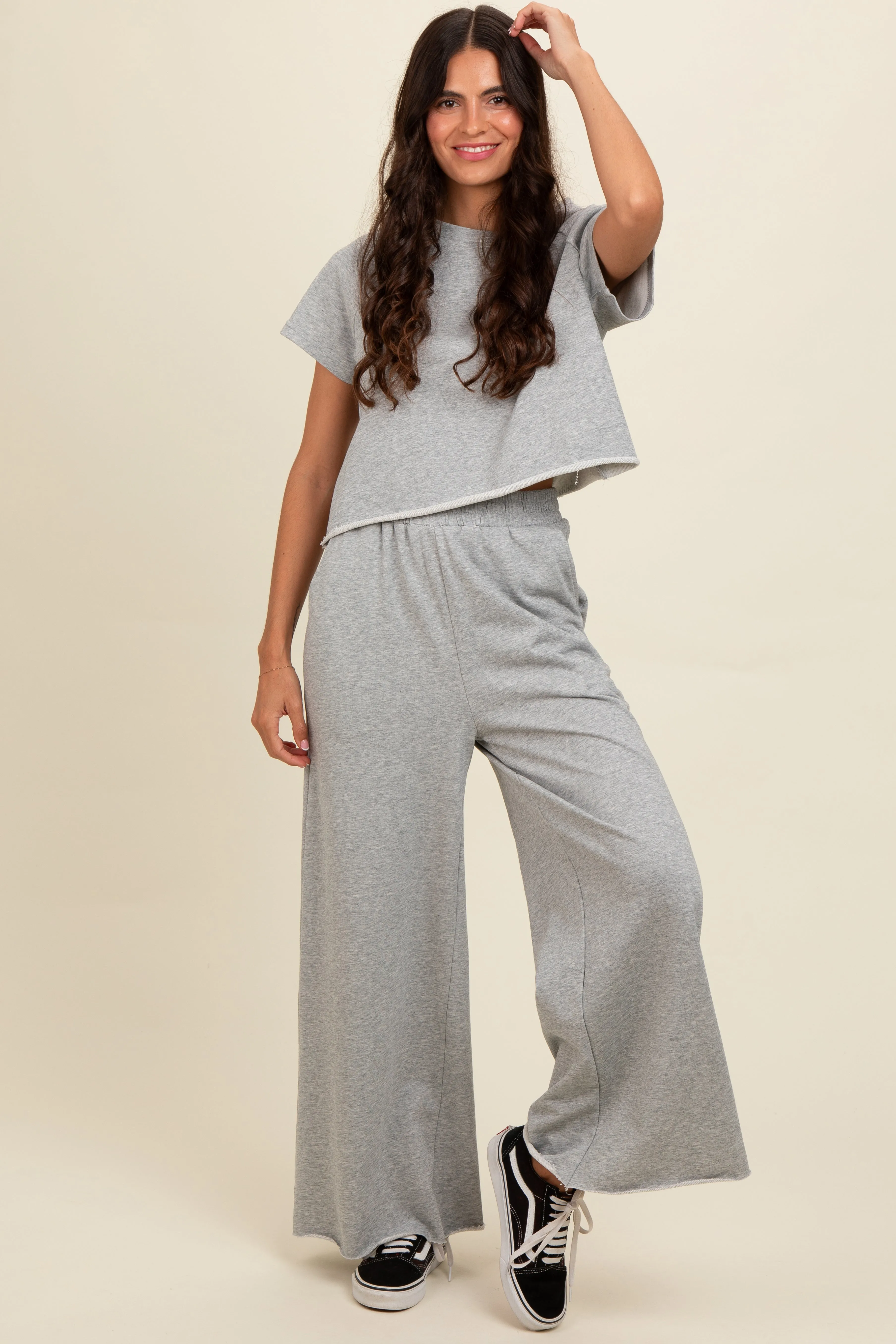 Heather Grey Basic Tee And Wide Leg Pant Set sold by Pinkblush product image thumbnail 2
