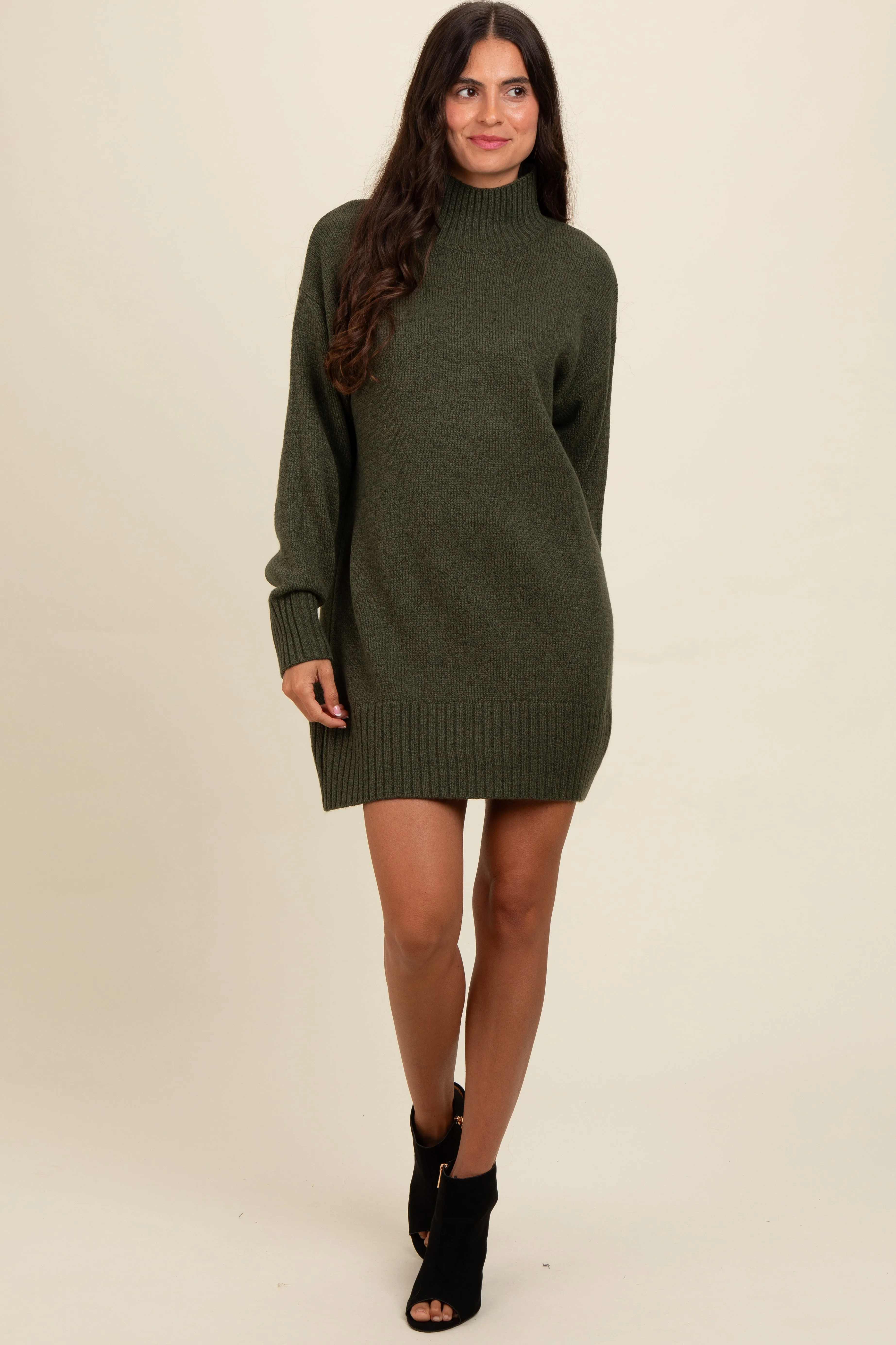Olive Turtle Neck Mini Sweater Dress sold by Pinkblush product image thumbnail 2