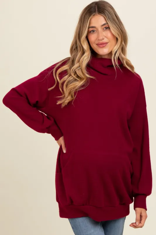 Burgundy Brushed Knit Cowl Neck Maternity Pullover sold by Pinkblush