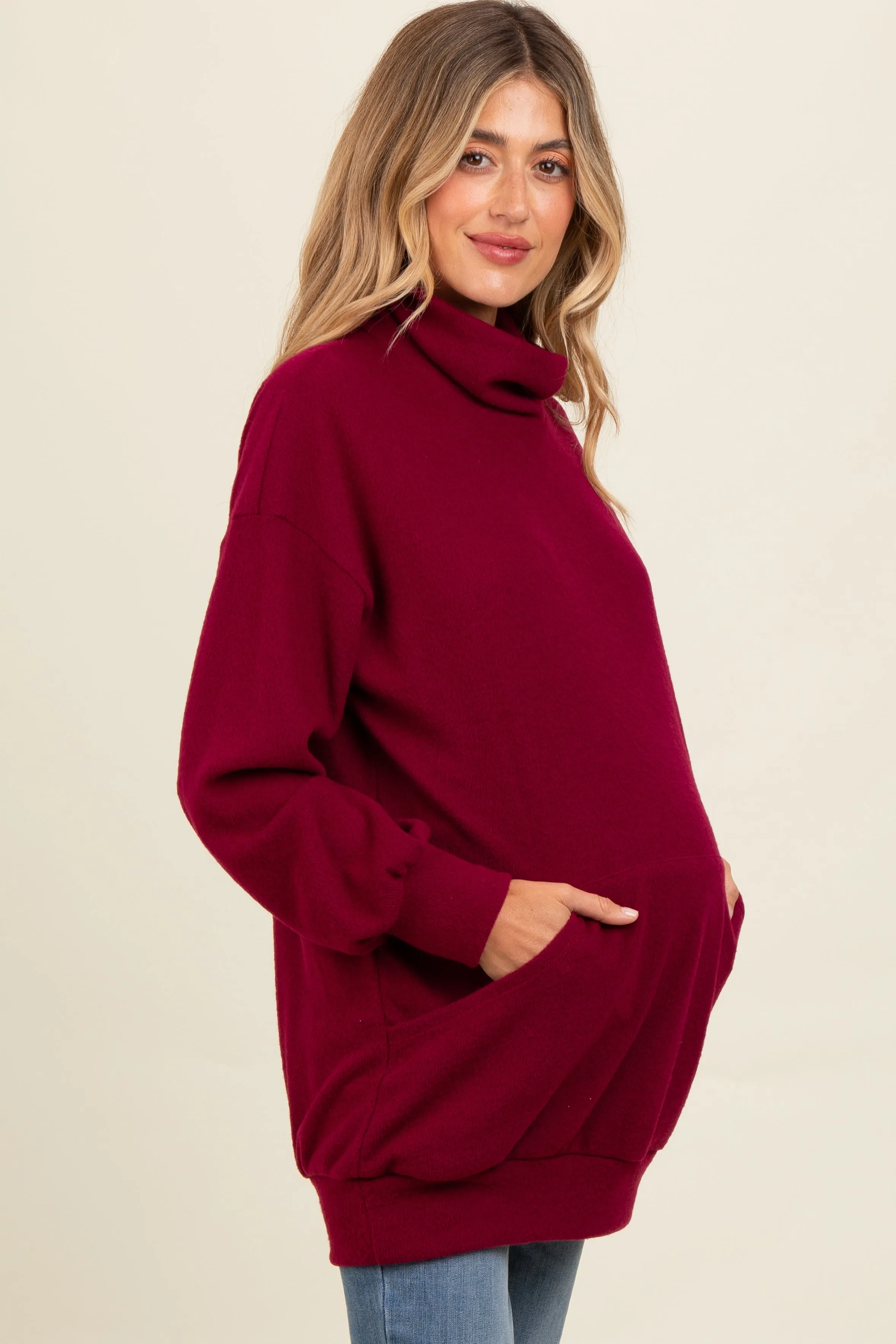 Burgundy Brushed Knit Cowl Neck Maternity Pullover sold by Pinkblush product image thumbnail 2