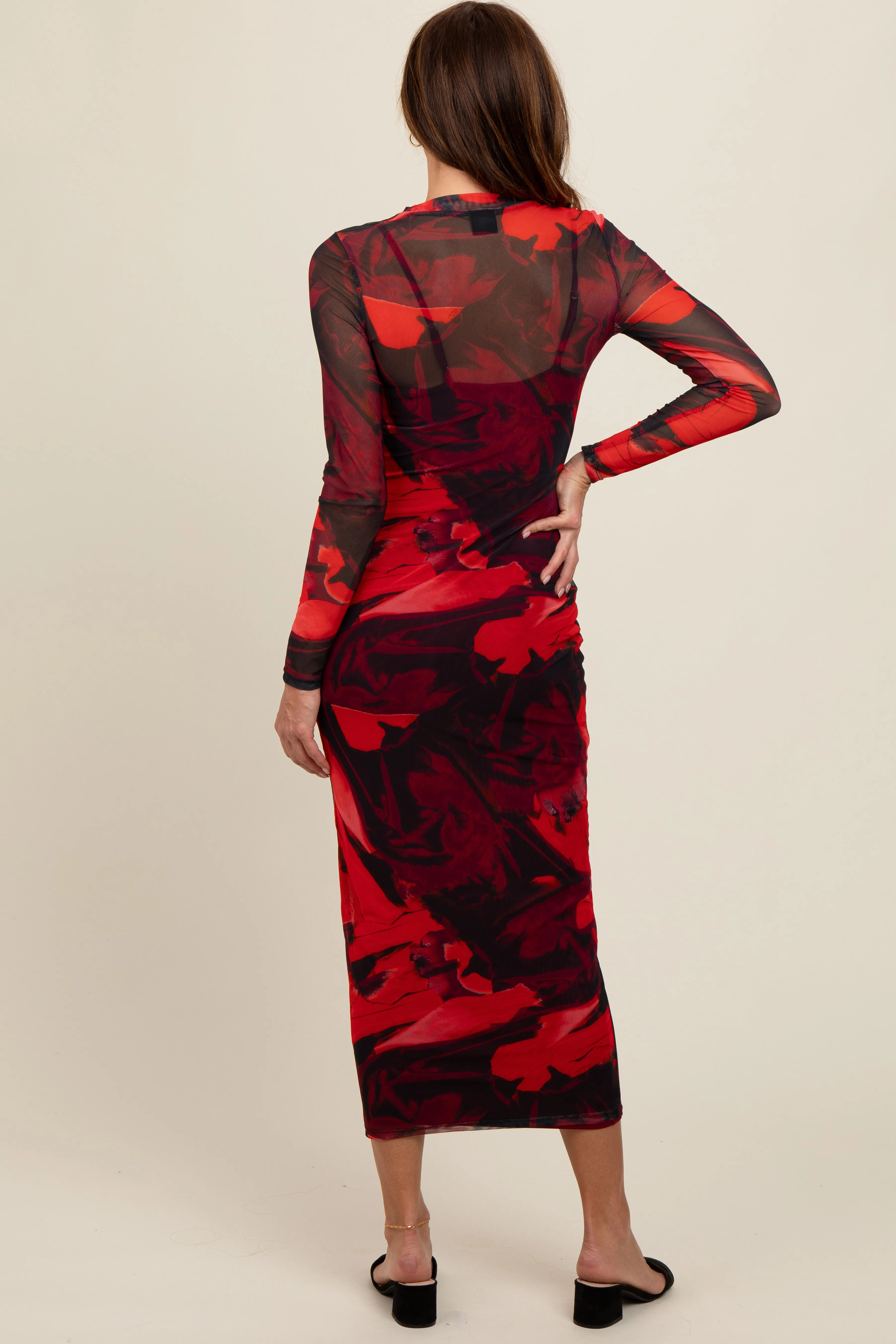 Burgundy Abstract Print Mesh Maxi Dress sold by Pinkblush product image thumbnail 3