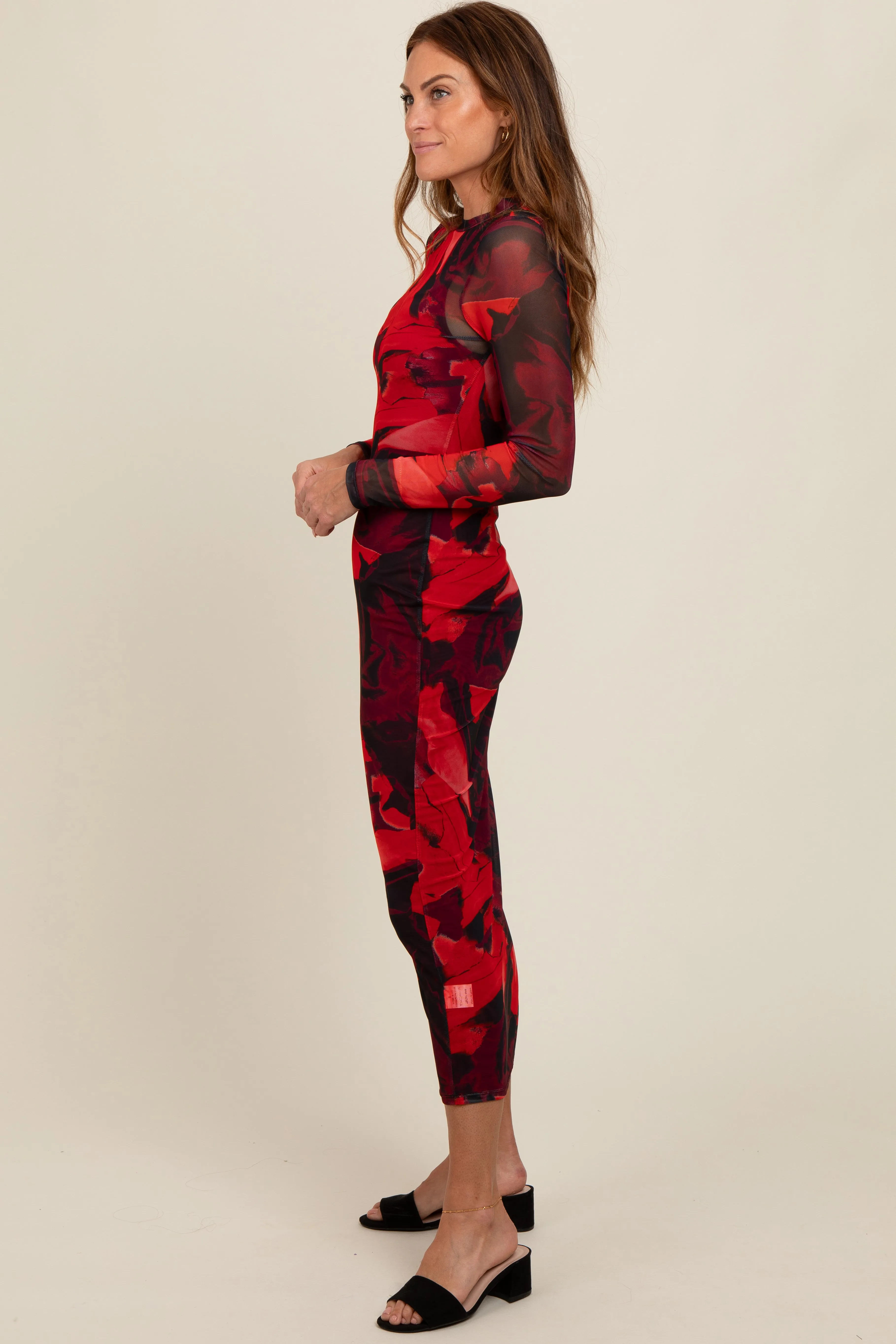 Burgundy Abstract Print Mesh Maxi Dress sold by Pinkblush product image thumbnail 2