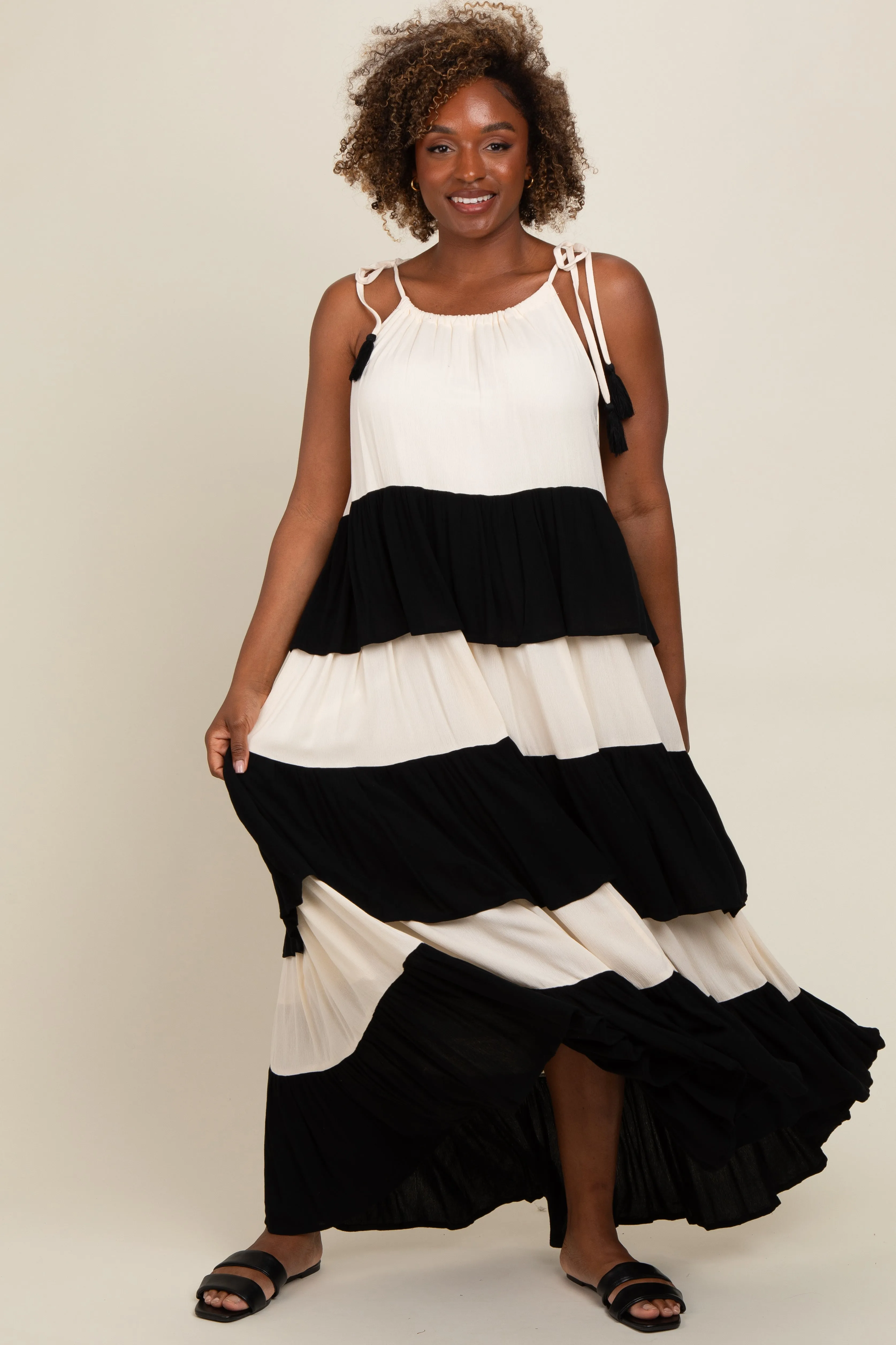 Black Colorblock Tiered Maxi Dress sold by Pinkblush