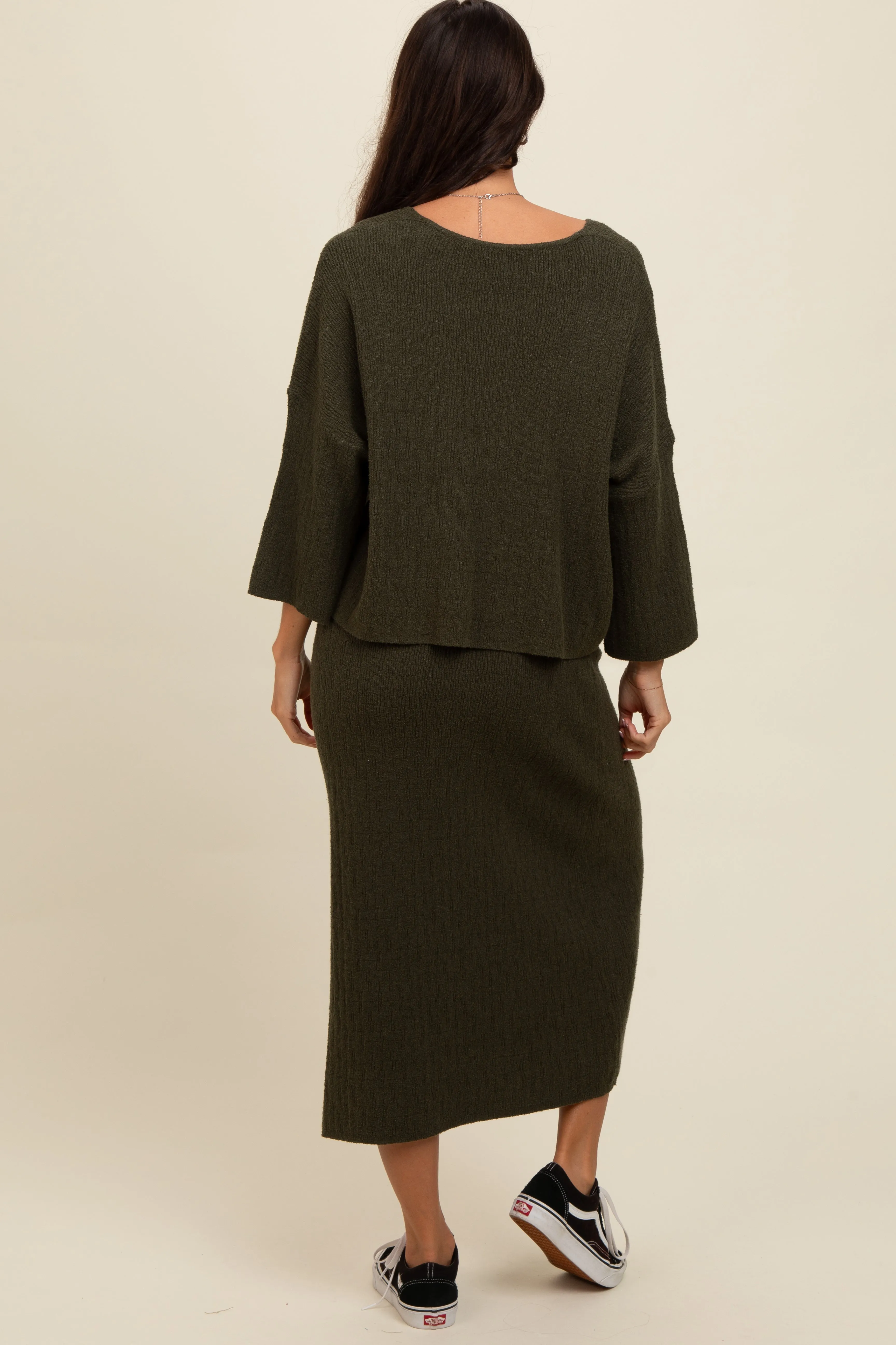 Forest Green Textured Knit Top And Midi Skirt Set sold by Pinkblush product image thumbnail 5