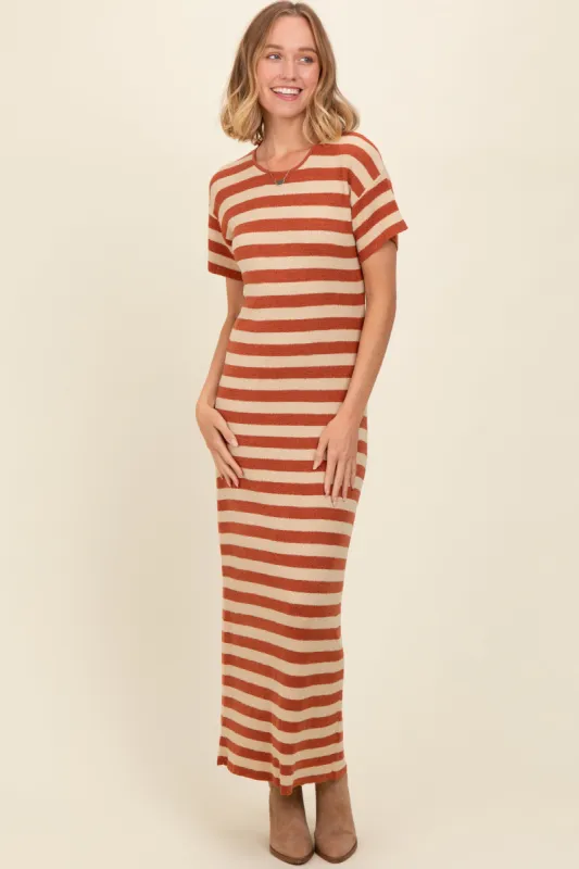 Rust Striped Knit Midi Dress sold by Pinkblush