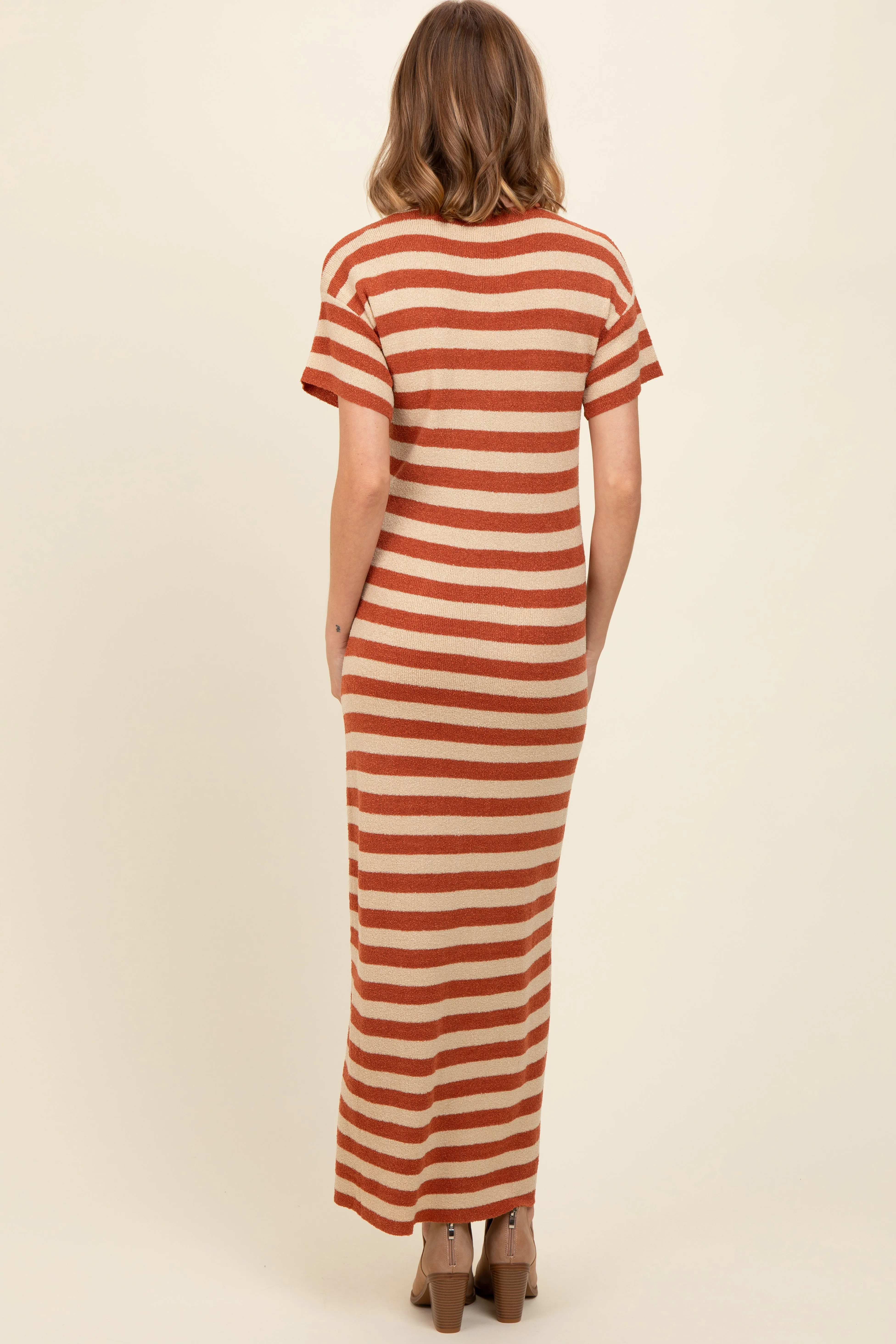 Rust Striped Knit Midi Dress sold by Pinkblush product image thumbnail 2