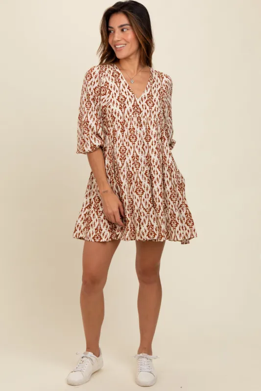 Cream Printed Mini Dress sold by Pinkblush