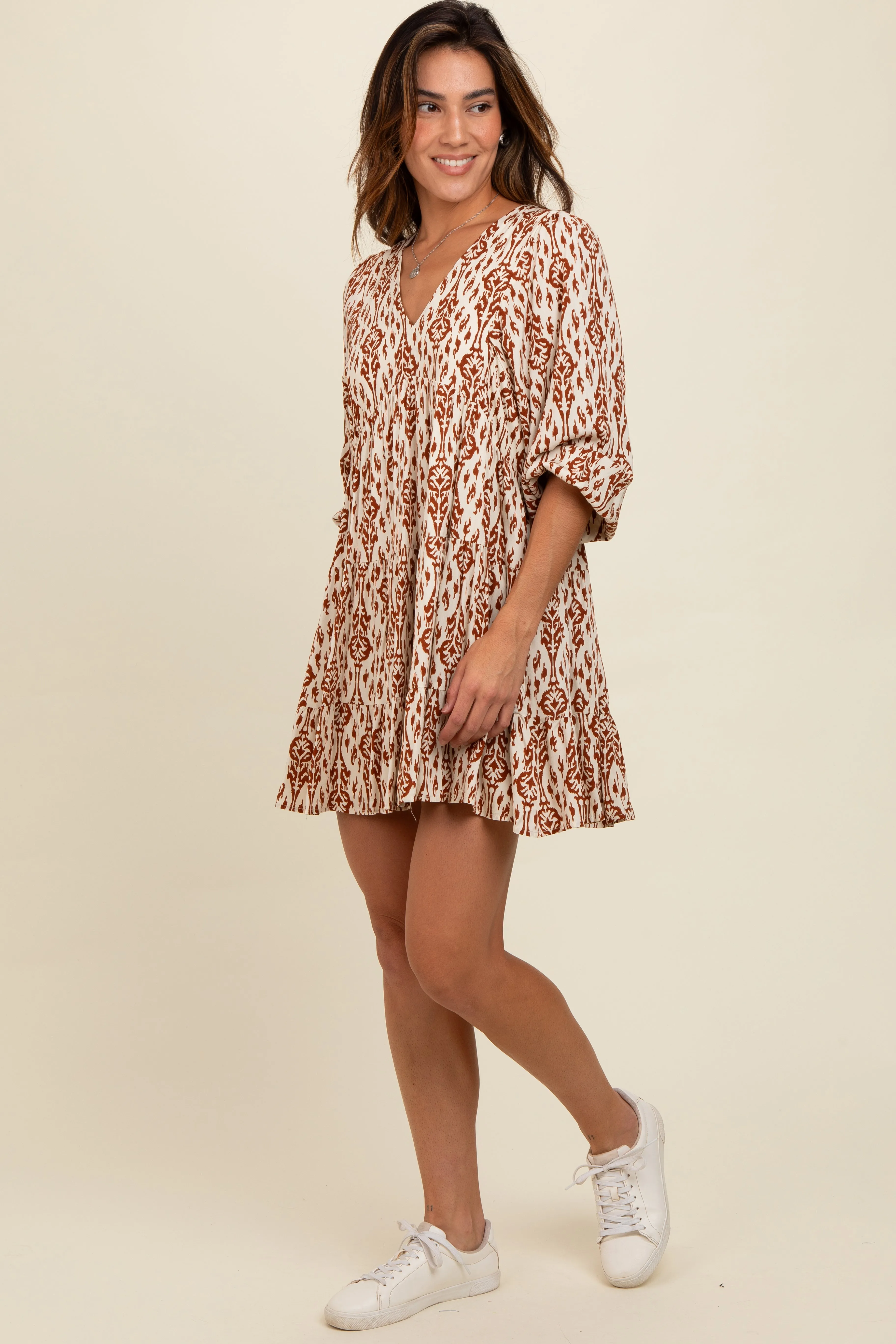 Cream Printed Mini Dress sold by Pinkblush product image thumbnail 3