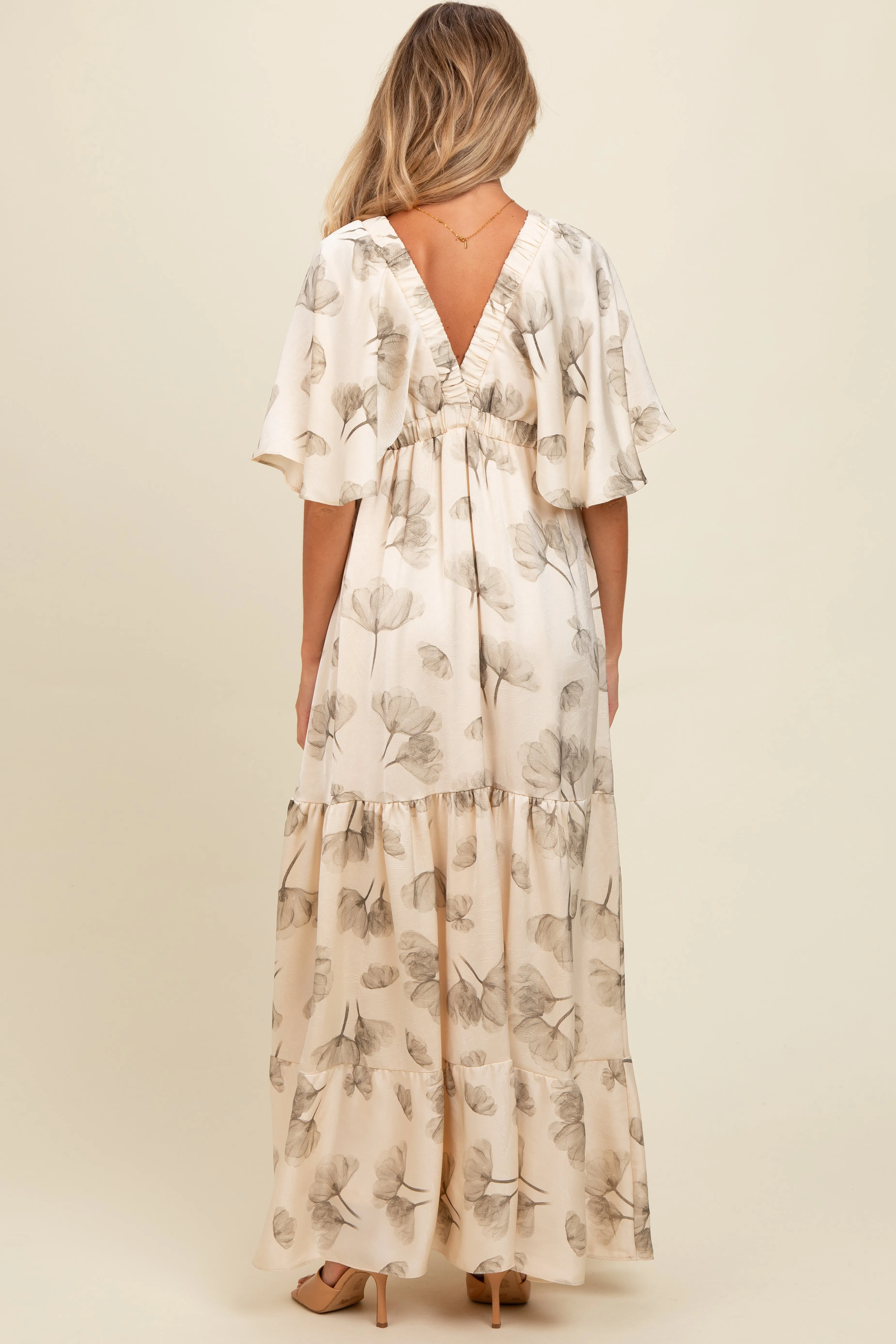 Cream Floral Deep V-Neck Maternity Maxi Dress sold by Pinkblush product image thumbnail 4