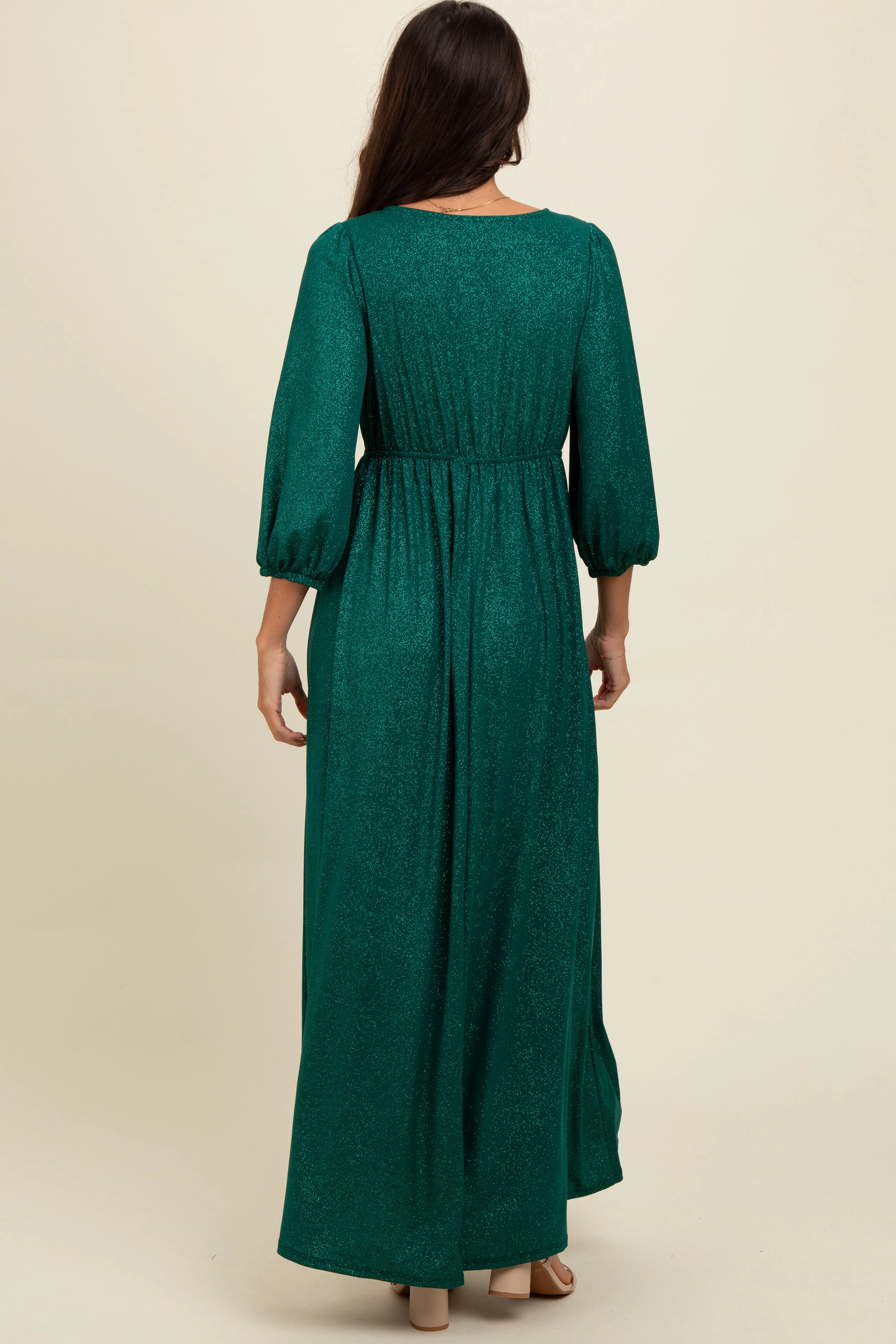 Forest Green Glitter V-Neck Maxi Dress sold by Pinkblush product image thumbnail 3