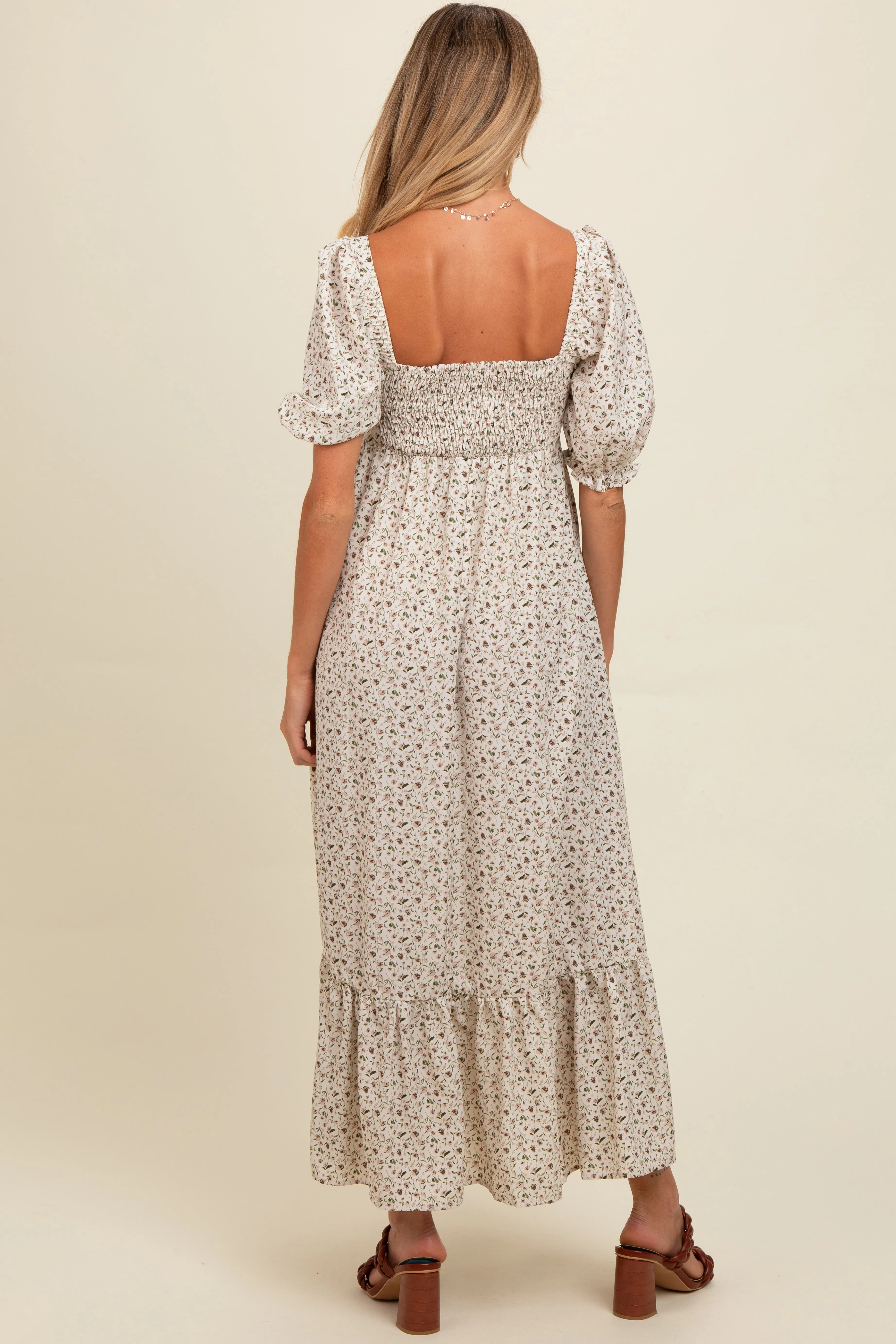 Ivory Floral Pleated Bodice Maternity Maxi Dress sold by Pinkblush product image thumbnail 4