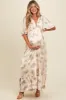 Cream Floral Chiffon Ruffle Accent Maternity Maxi Dress sold by Pinkblush