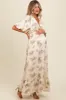 Cream Floral Chiffon Ruffle Accent Maternity Maxi Dress sold by Pinkblush