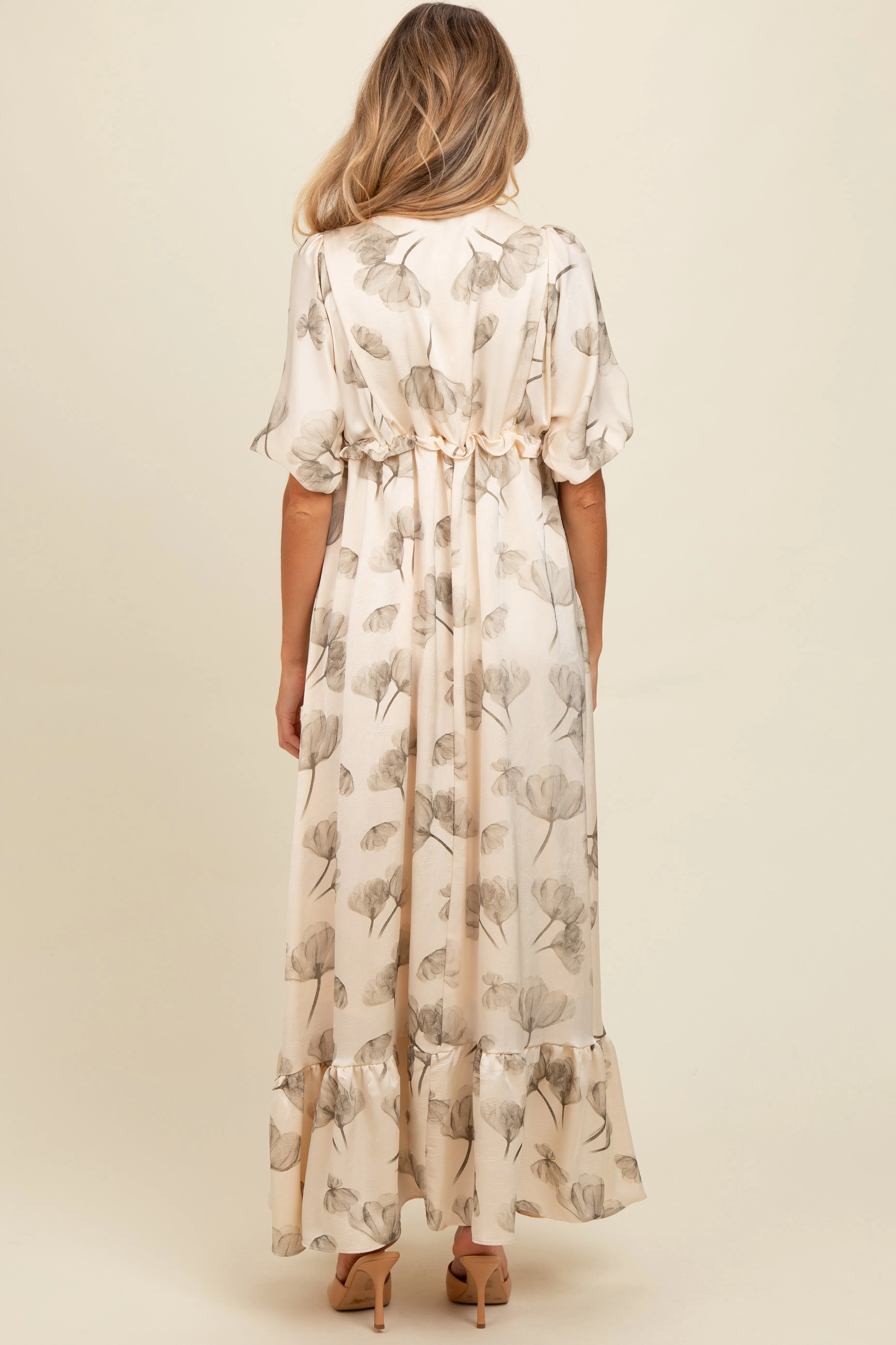 Cream Floral Chiffon Ruffle Accent Maternity Maxi Dress sold by Pinkblush product image thumbnail 4