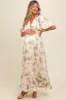 Cream Floral Chiffon Ruffle Accent Maternity Maxi Dress sold by Pinkblush