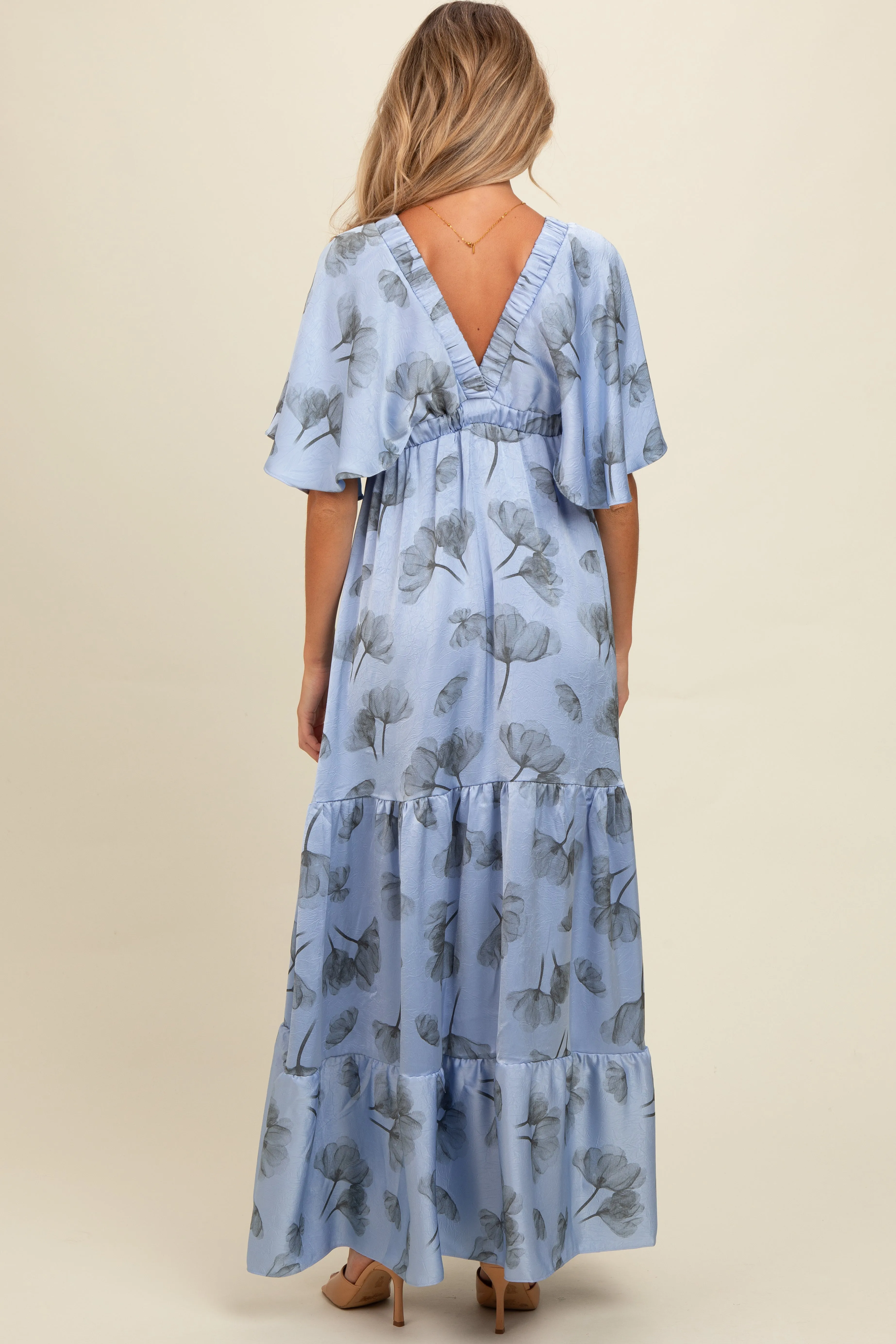 Light Blue Floral Deep V-Neck Maternity Maxi Dress sold by Pinkblush product image thumbnail 3