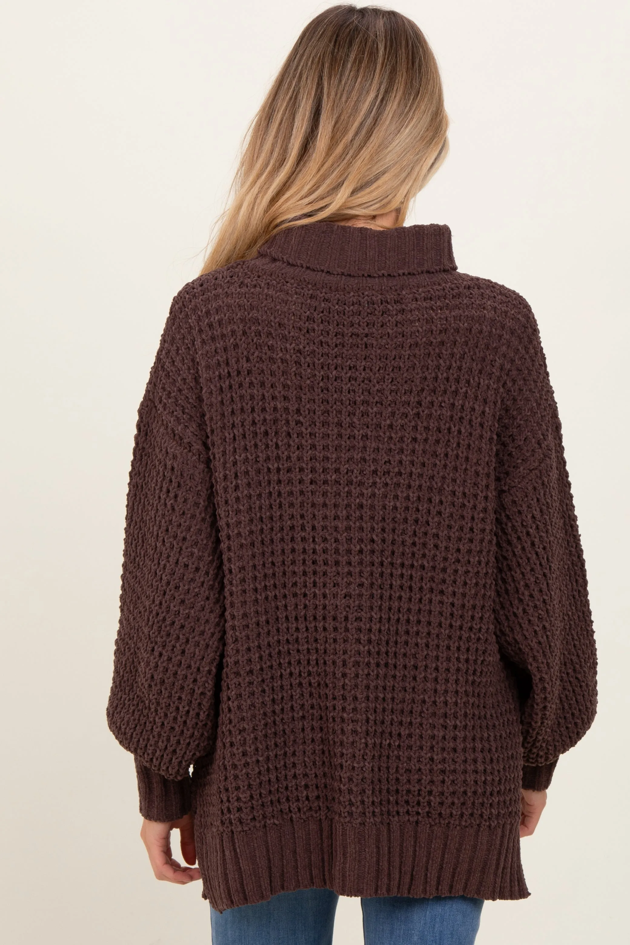 Brown Chunky Waffle Knit Maternity Turtleneck Sweater sold by Pinkblush product image thumbnail 2