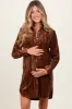 Brown Crinkled Velvet Button Down Maternity Shirt Dress sold by Pinkblush