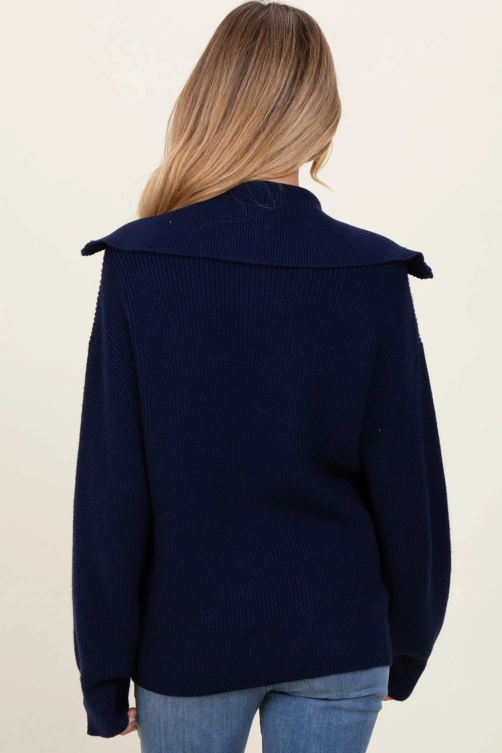 Navy Half Zip Chunky Knit Maternity Pullover Sweater sold by Pinkblush product image thumbnail 4