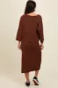 Brown Textured Knit Top And Midi Skirt Set sold by Pinkblush