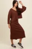 Brown Textured Knit Top And Midi Skirt Set sold by Pinkblush
