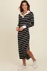 Black Striped Collared Long Sleeve Midi Dress sold by Pinkblush