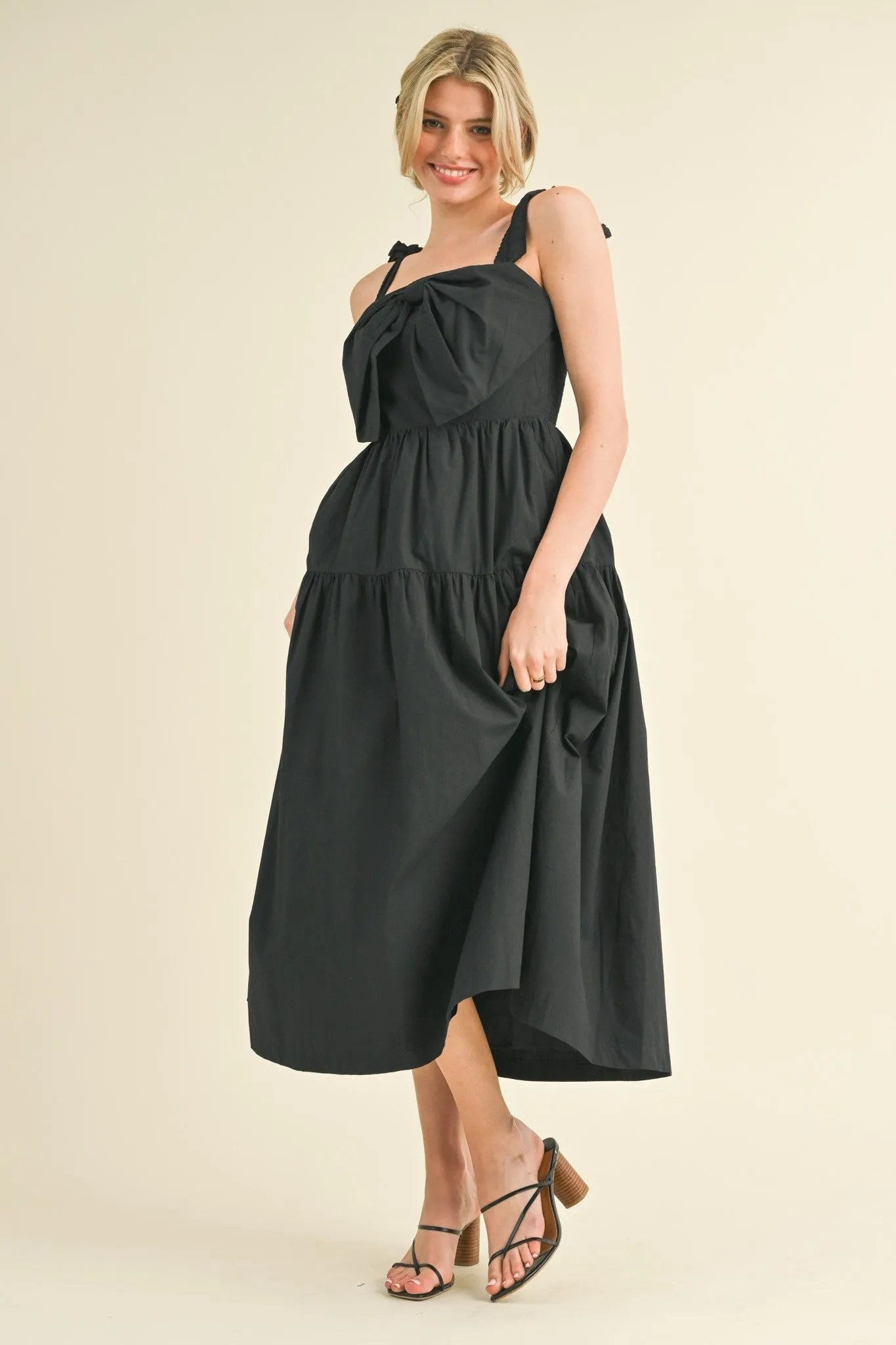 Black Bow Front Scalloped Midi Dress sold by Pinkblush product image thumbnail 2